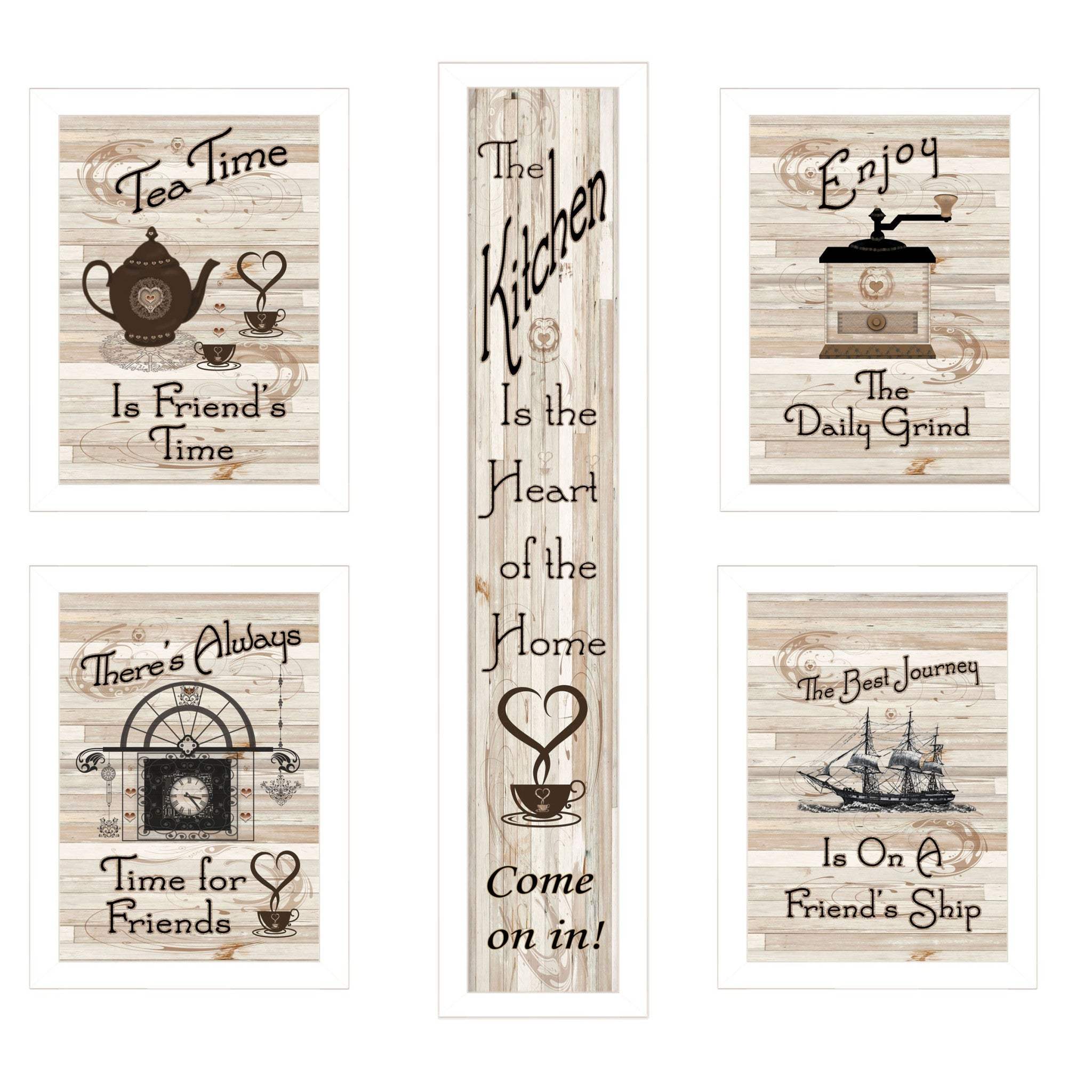 Set Of Five Kitchen Friendship 4 White Framed Print Kitchen Wall Art - Image 2