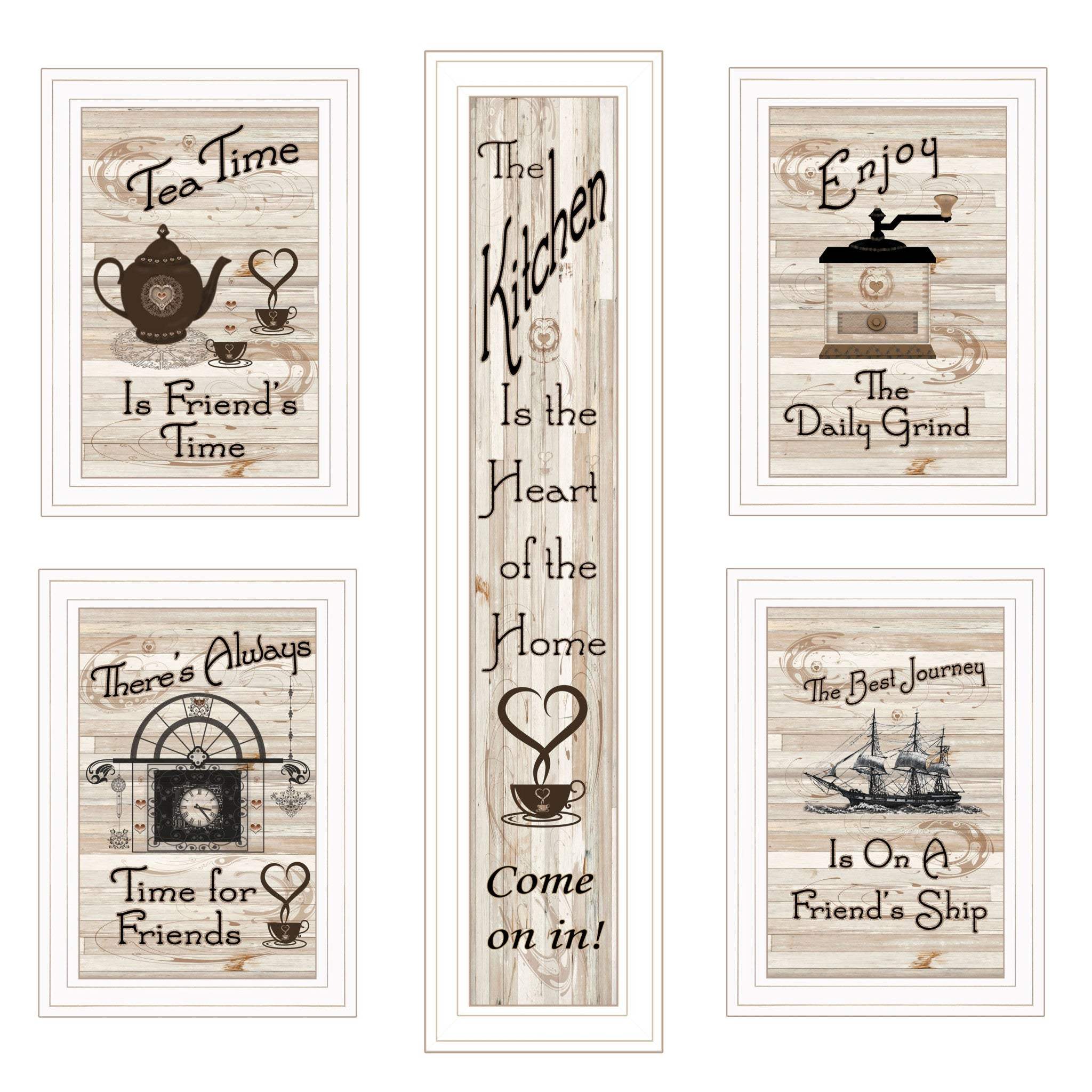 Set Of Five Kitchen Friendship 5 White Framed Print Kitchen Wall Art - Image 3