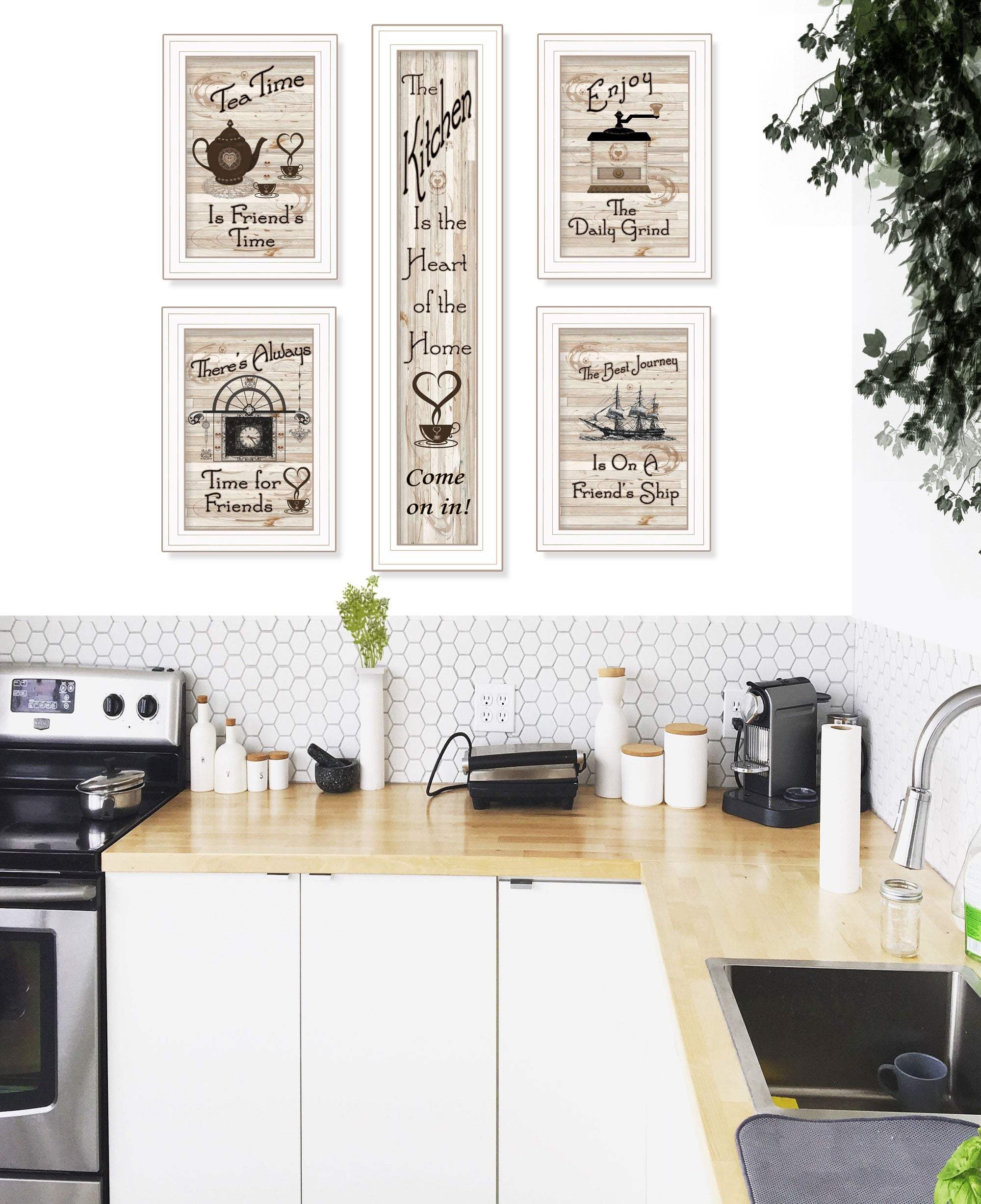 Set Of Five Kitchen Friendship 5 White Framed Print Kitchen Wall Art - Image 7