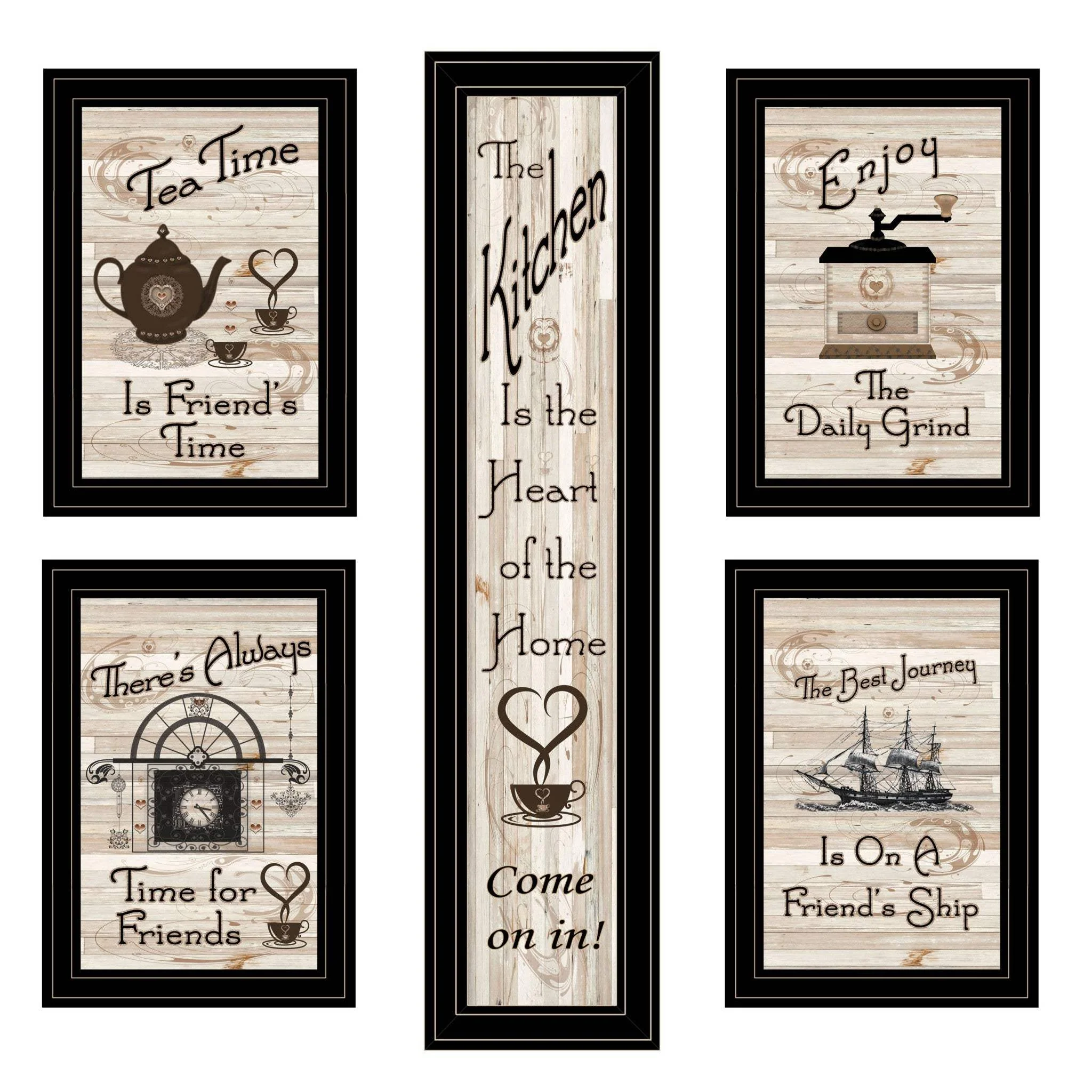 Set Of Five Kitchen Friendship Black Framed Print Kitchen Wall Art - Image 2