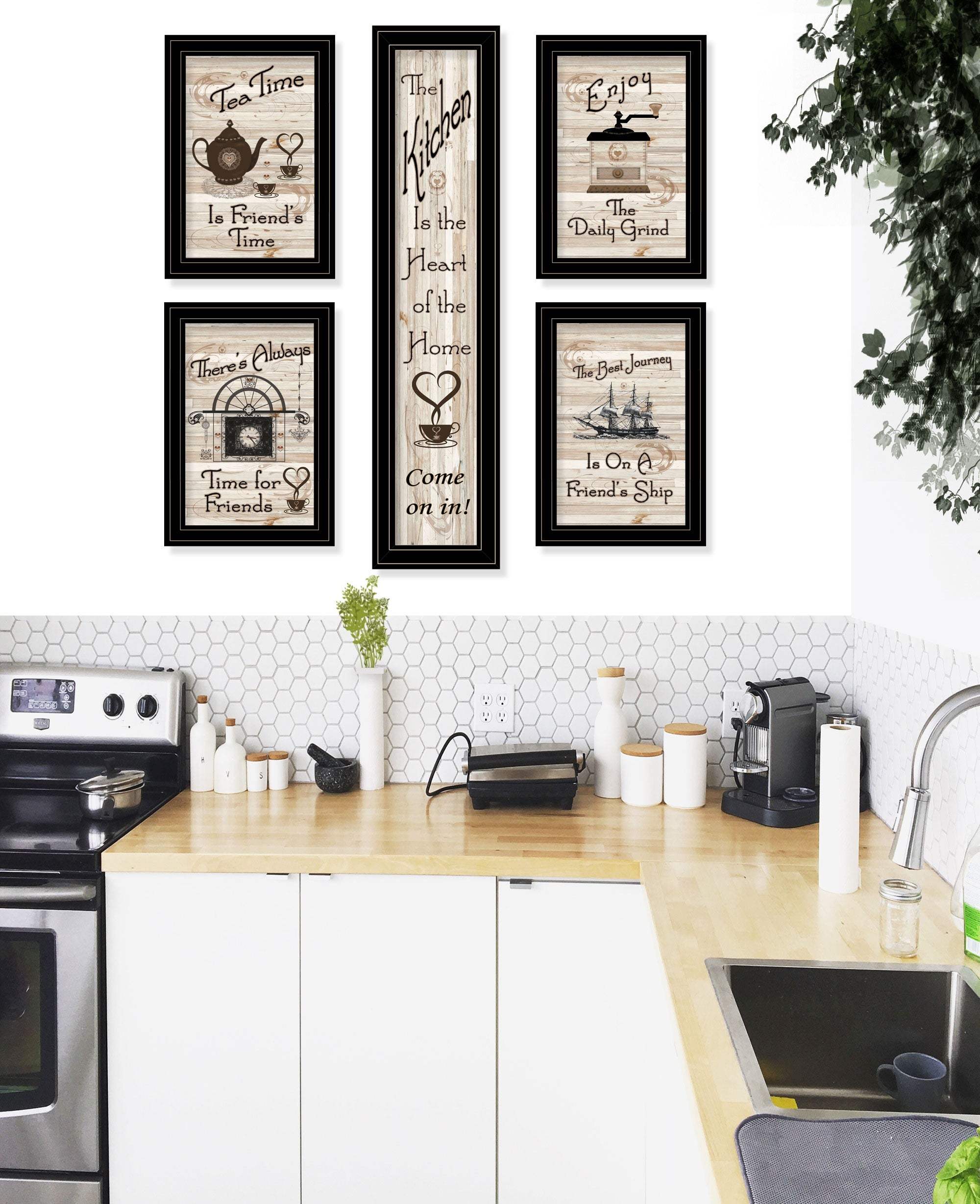 Set Of Five Kitchen Friendship Black Framed Print Kitchen Wall Art - Image 5