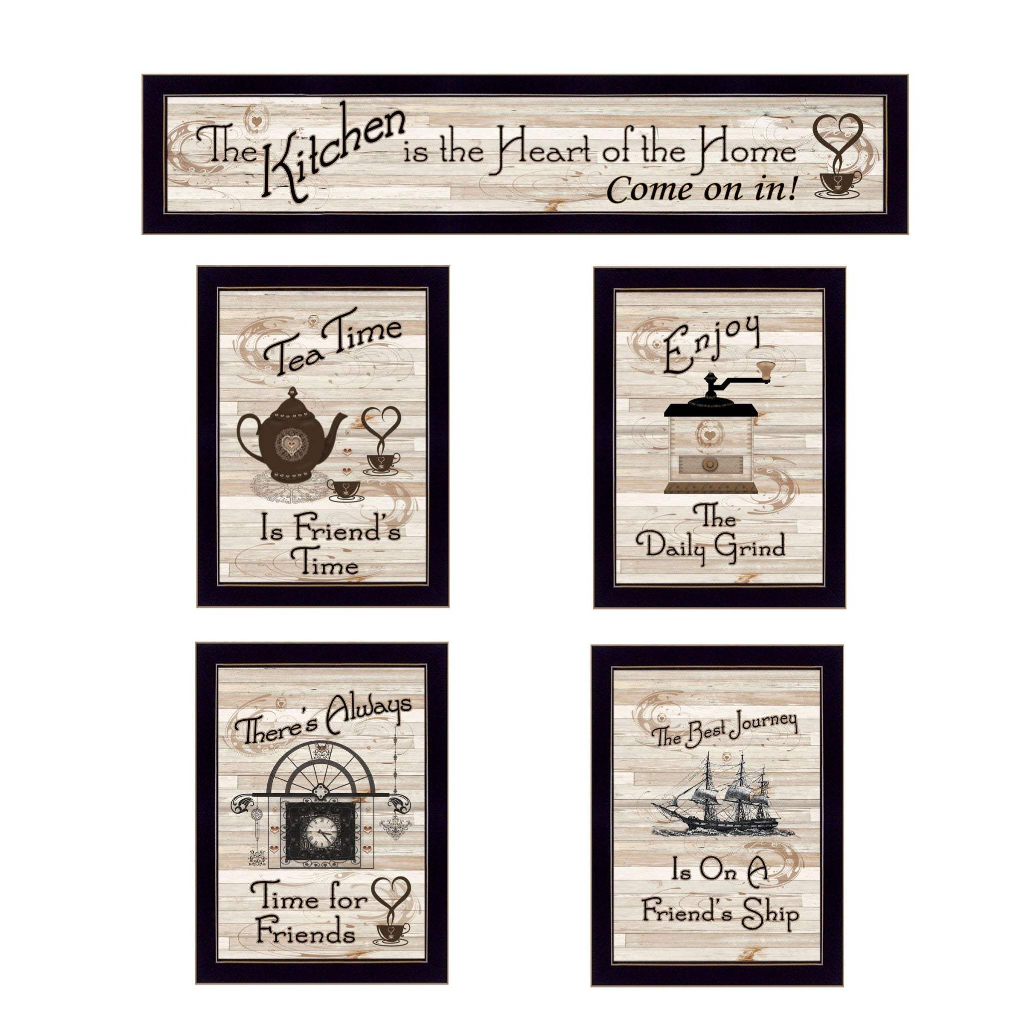 Set Of Five Kitchen Friendship Collection II 3 Black Framed Print Kitchen Wall Art - Image 2
