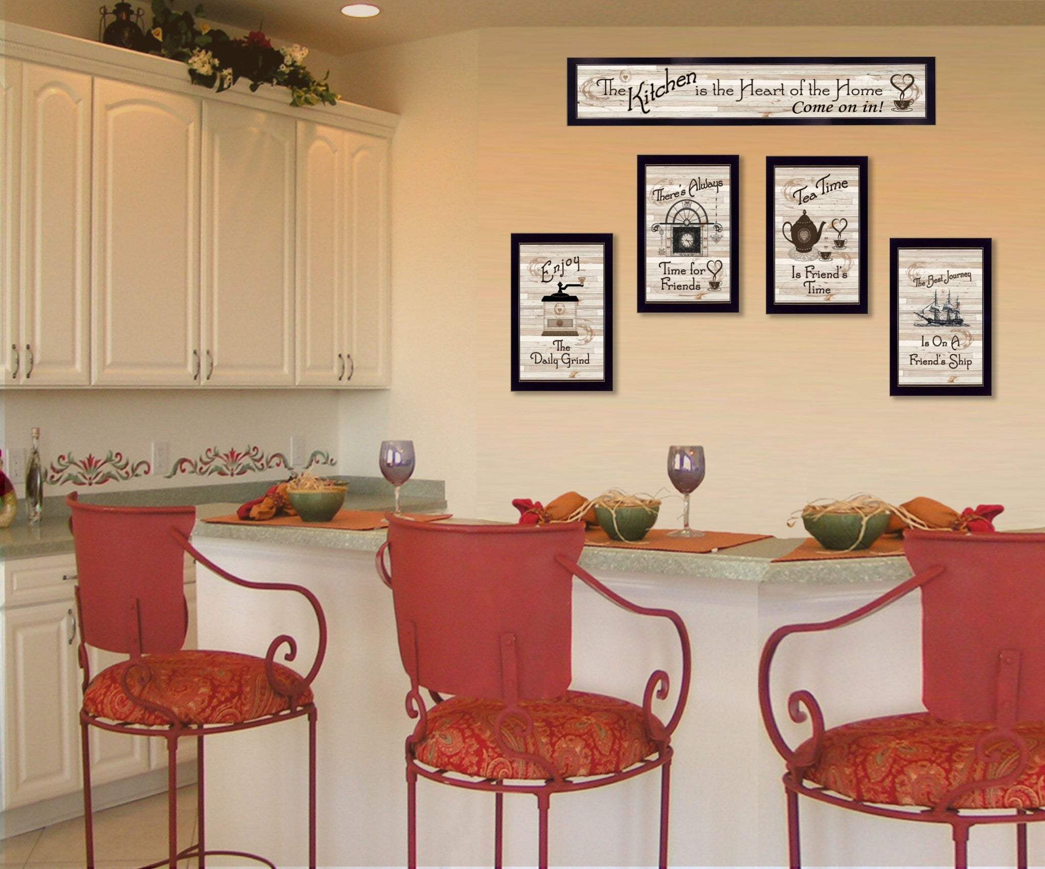 Set Of Five Kitchen Friendship Collection II 3 Black Framed Print Kitchen Wall Art - Image 4