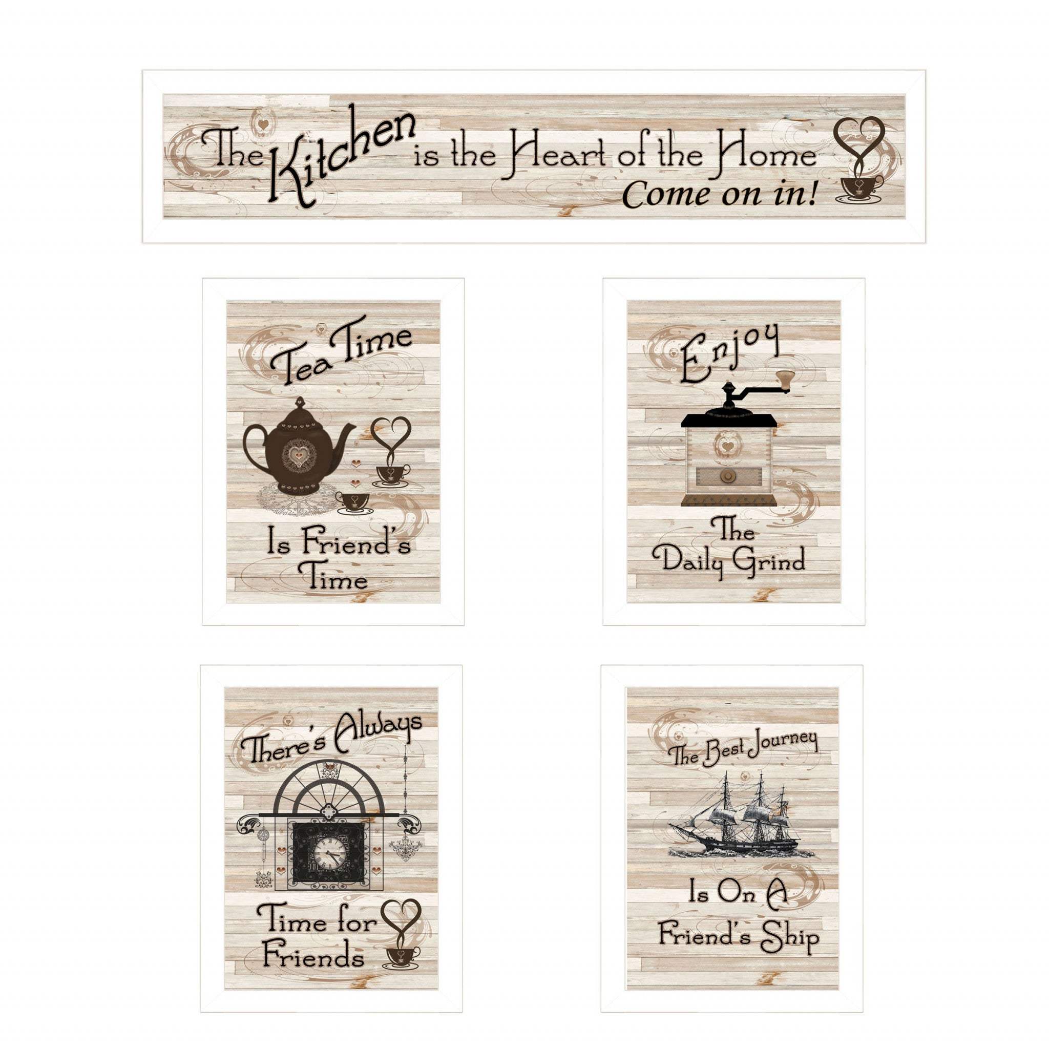 Set Of Five Kitchen Friendship Collection II 4 White Framed Print Kitchen Wall Art - Image 2