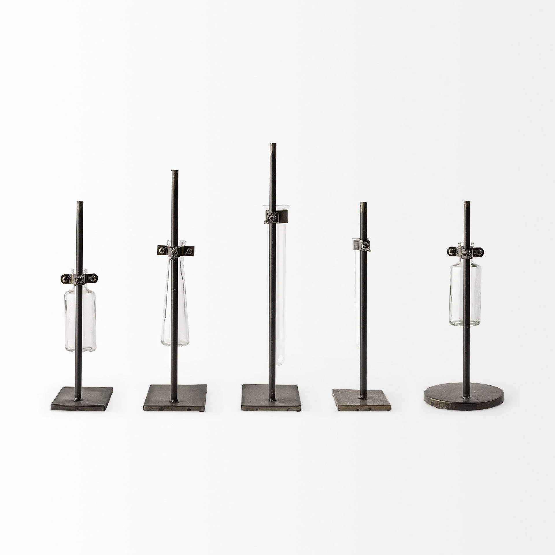 Set of Five Test Tube Vases with Metal Bases - Image 4
