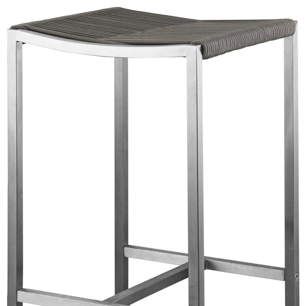Set of Four 28" Brown And Silver Stainless Steel Backless Bar Height Bar Chairs - Image 4