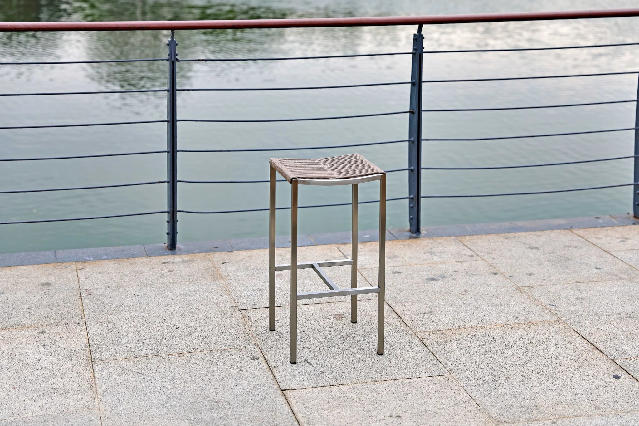 Set of Four 28" Brown And Silver Stainless Steel Backless Bar Height Bar Chairs - Image 7