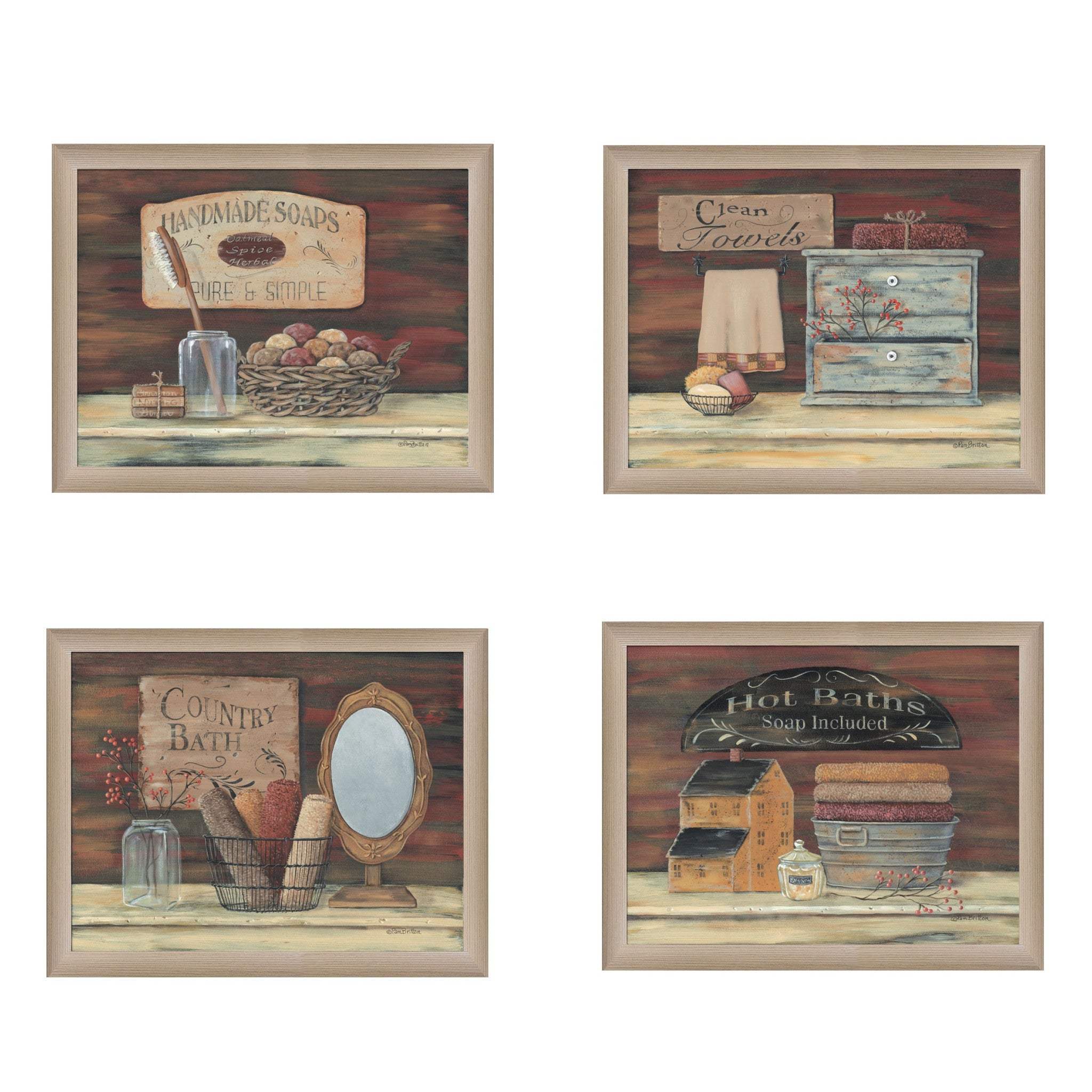 Set Of Four Bathroom COLLECTION I 1 Brown Framed Print Bathroom Wall Art - Image 2