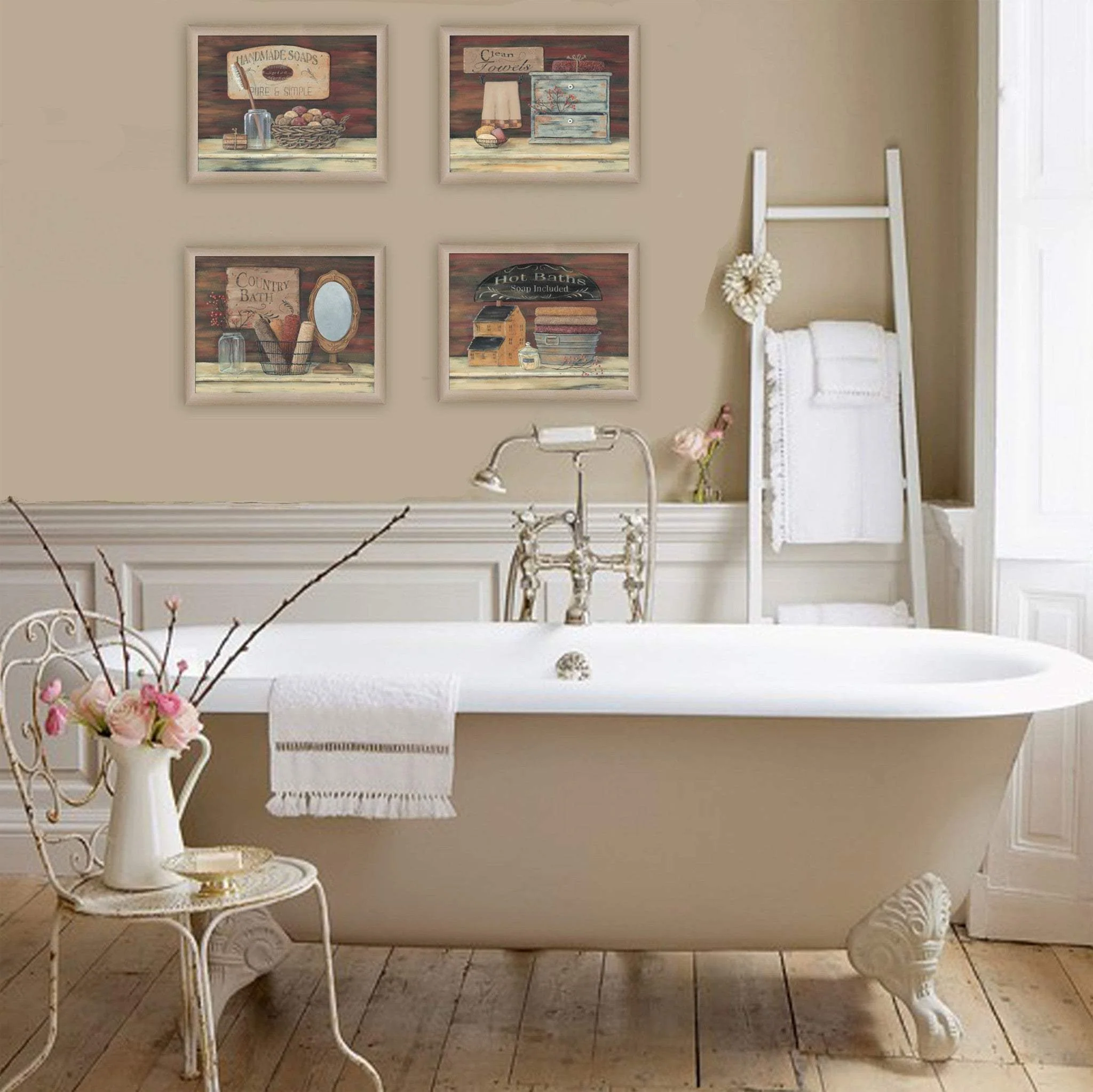 Set Of Four Bathroom COLLECTION I 1 Brown Framed Print Bathroom Wall Art - Image 4