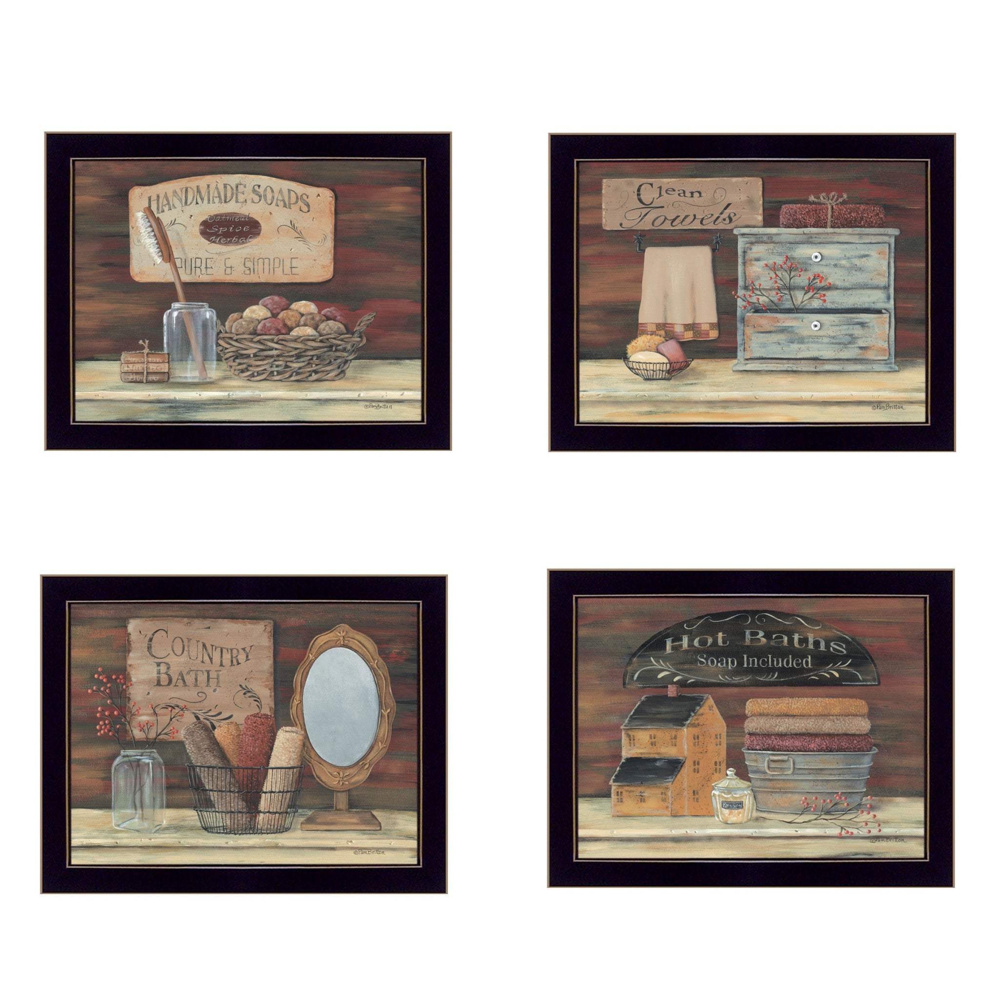 Set Of Four Bathroom Collection II 2 Black Framed Print Bathroom Wall Art - Image 2