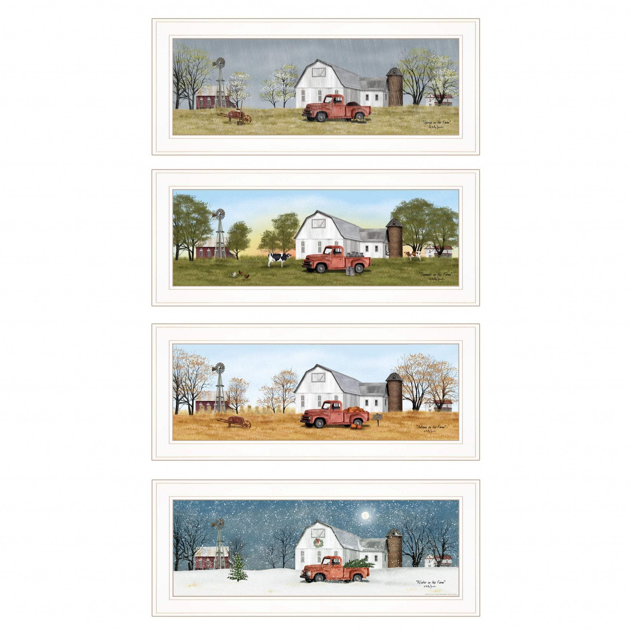 Set Of Four Billy Jacobs Four Seasons Collection V White Frame White Framed Print Wall Art - Image 2