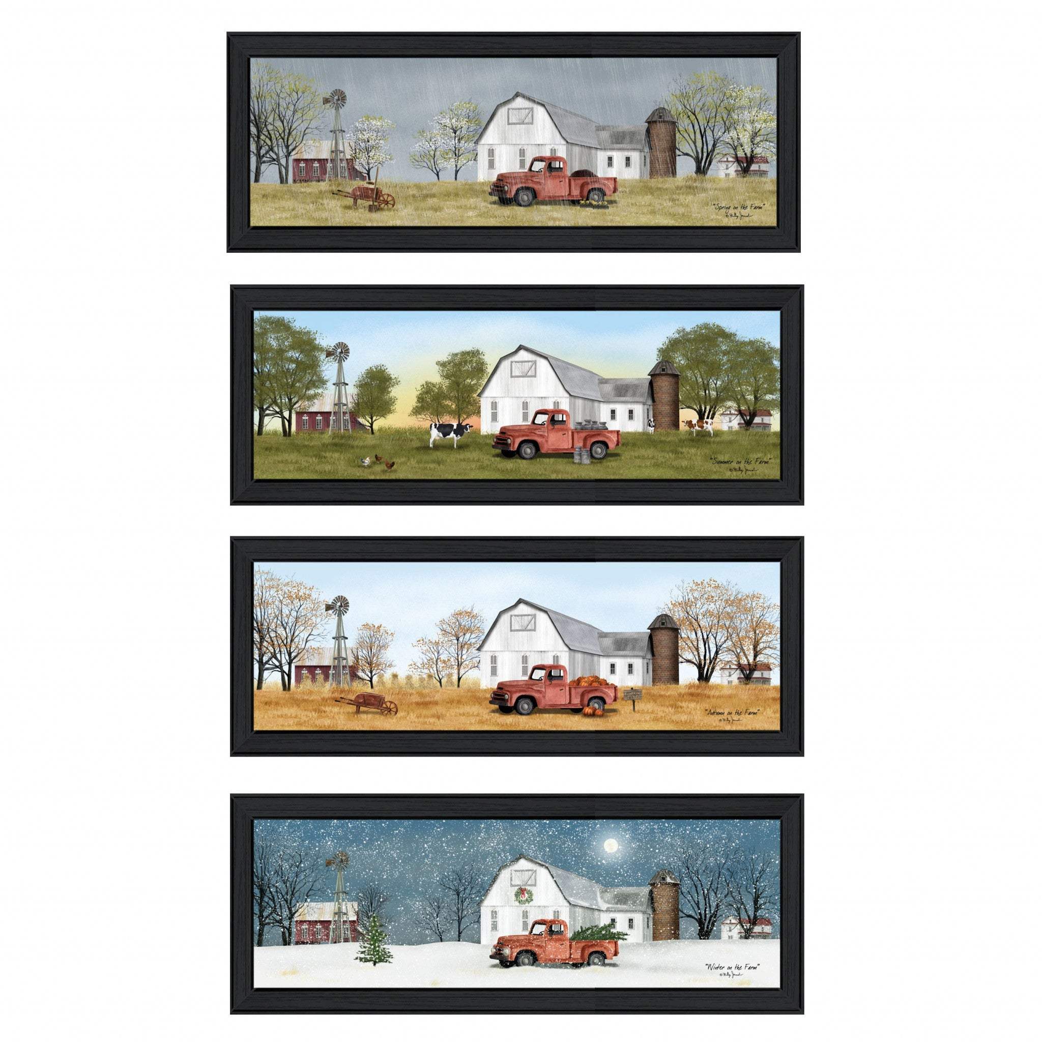 Set Of Four Billy Jacobs Four Seasons Collection VII 2 Black Framed Print Wall Art - Image 2