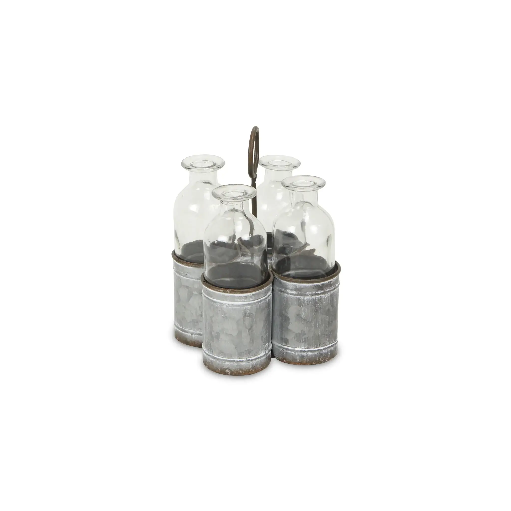 Set of Four Clear Galvanized Metal and Glass Decorative Bottles - Image 2