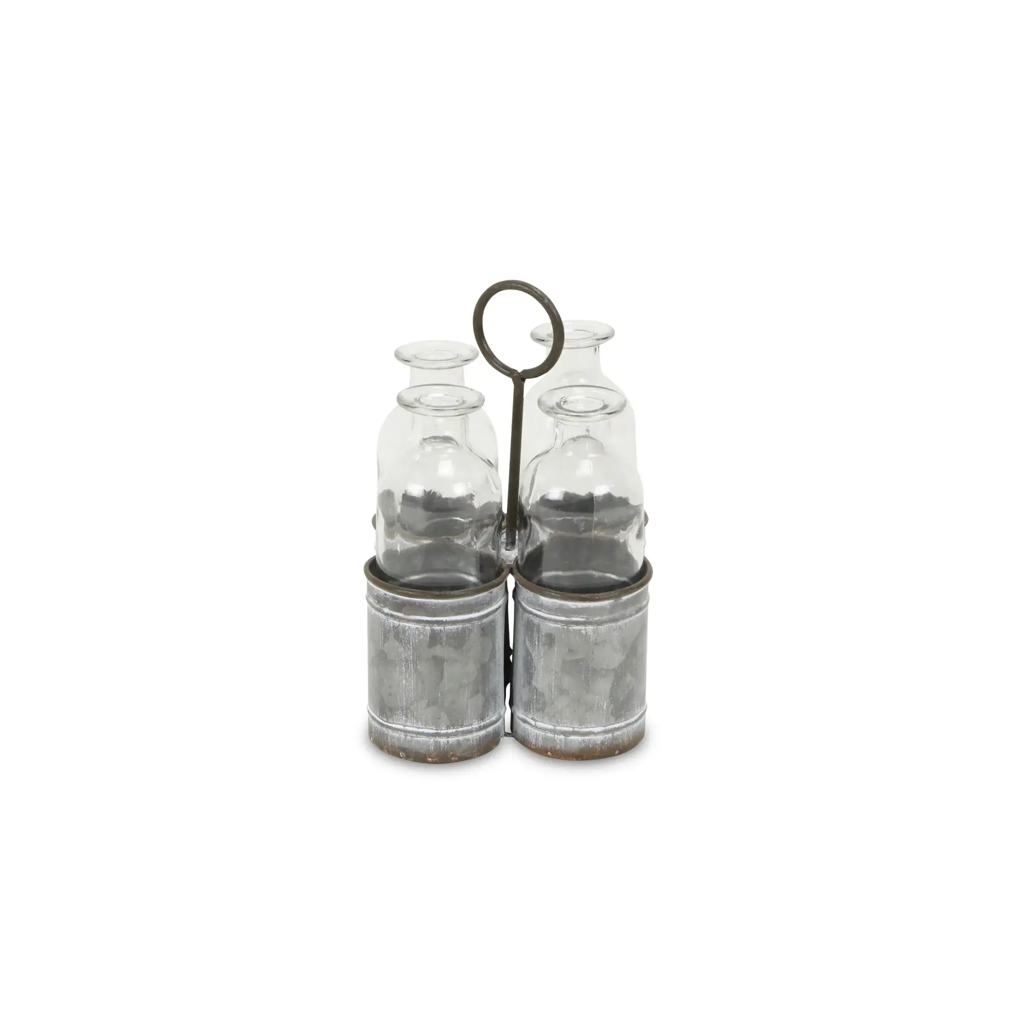 Set of Four Clear Galvanized Metal and Glass Decorative Bottles - Image 4