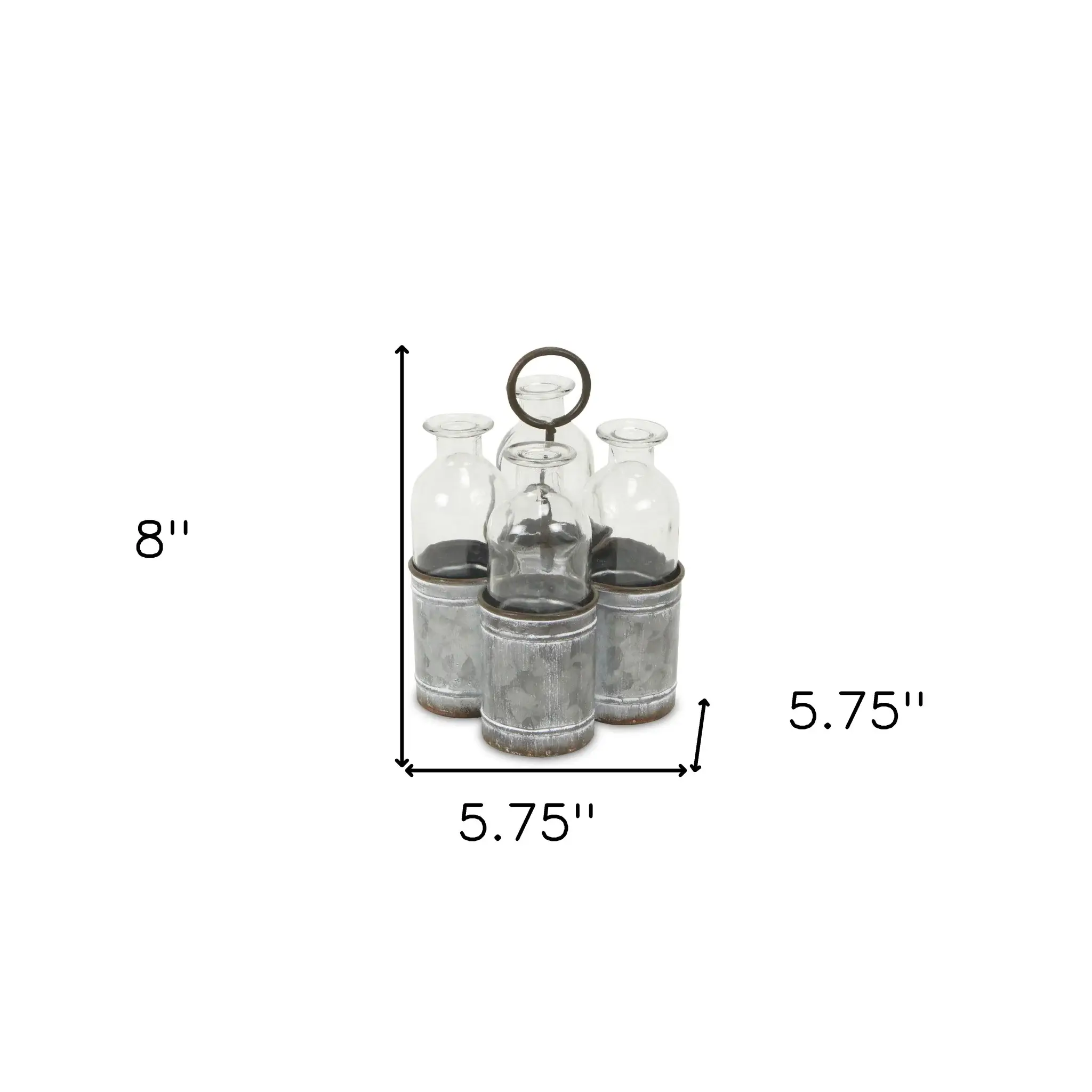 Set of Four Clear Galvanized Metal and Glass Decorative Bottles - Image 5