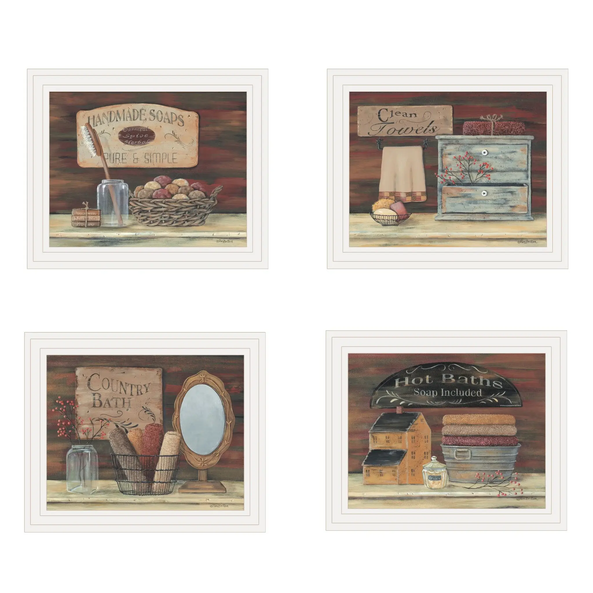 Set Of Four Country Bathroom White Framed Print Bathroom Wall Art - Image 2