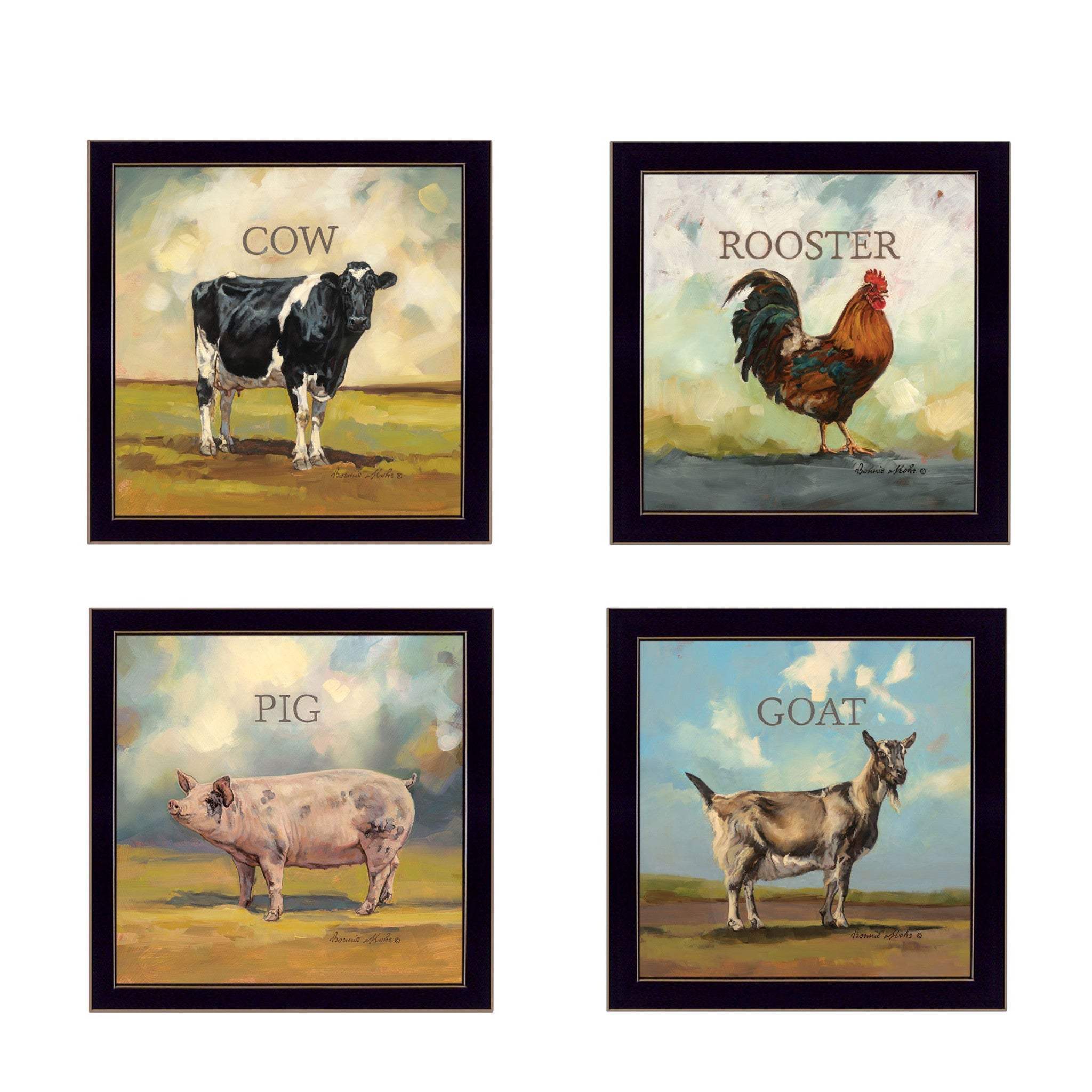 Set Of Four Farm Animals 1 Black Framed Print Wall Art - Image 2