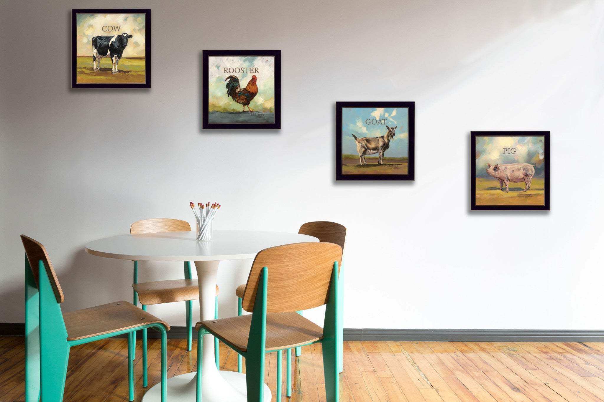Set Of Four Farm Animals 1 Black Framed Print Wall Art - Image 4
