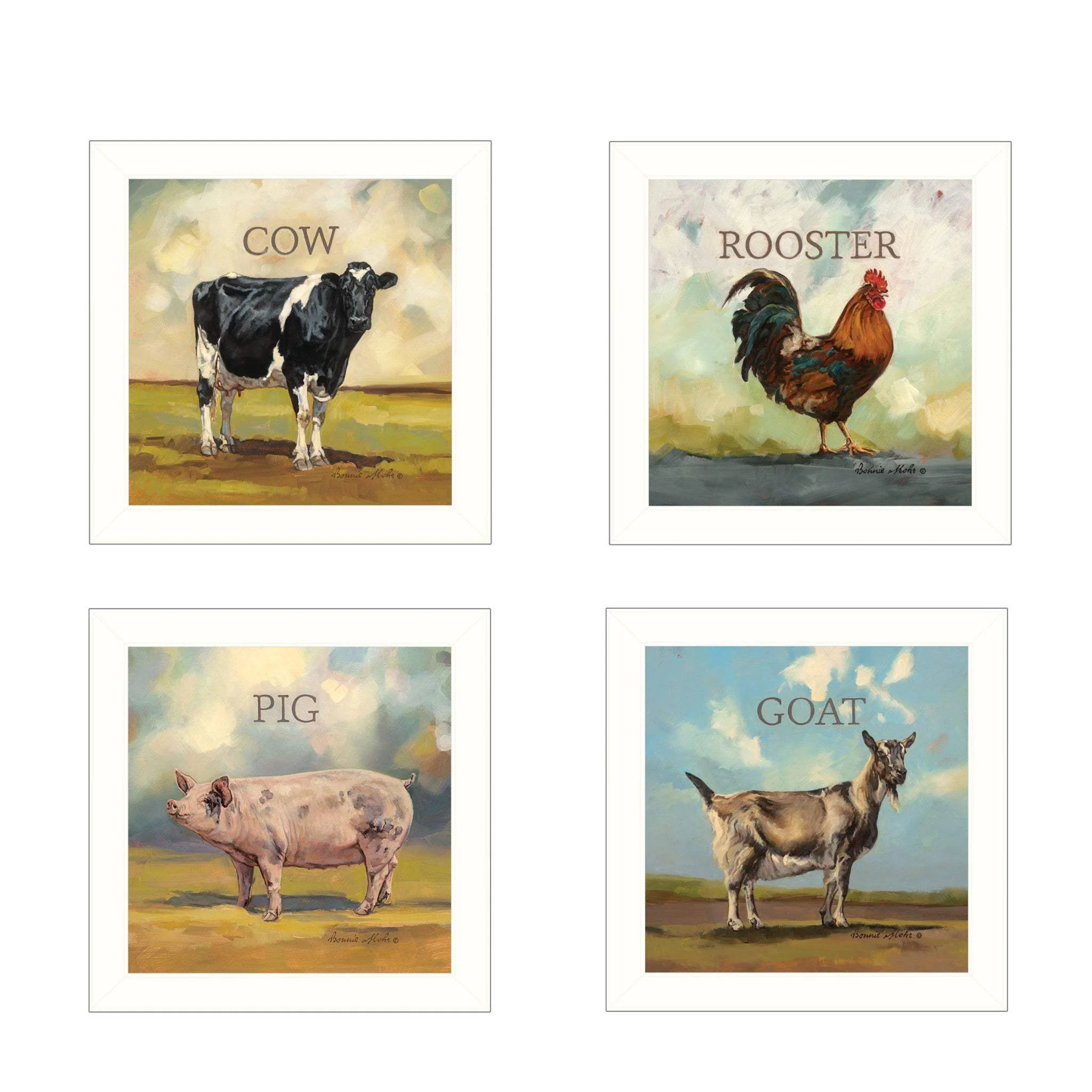 Set Of Four Farm Animals 2 White Framed Print Wall Art - Image 2