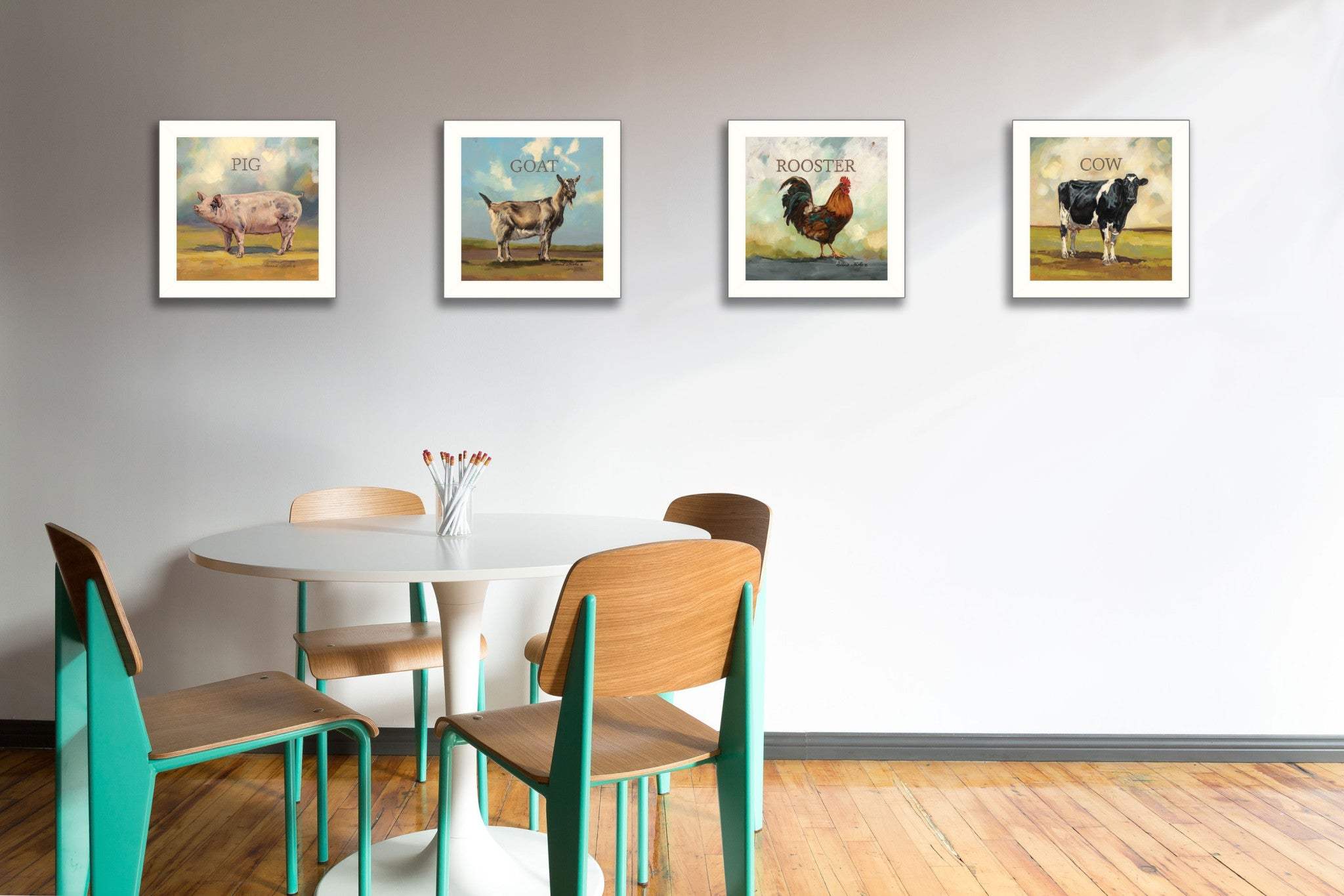 Set Of Four Farm Animals 2 White Framed Print Wall Art - Image 4