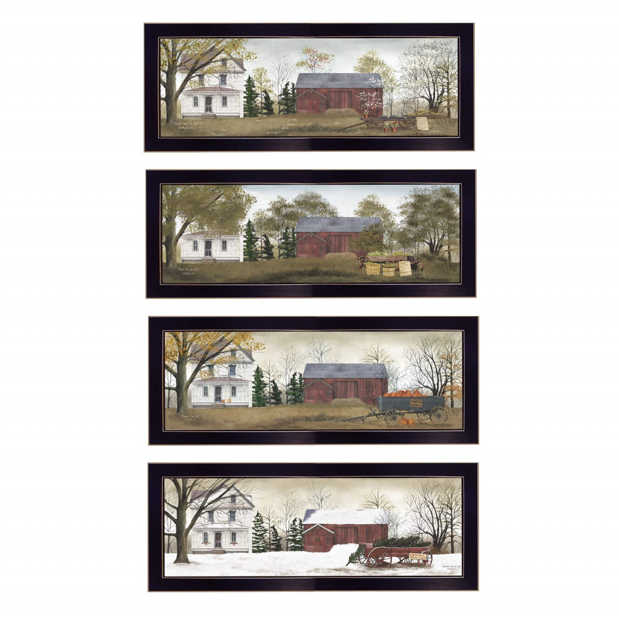 Set Of Four Holiday Seasons on the Farm Black Framed Print Wall Art - Image 2