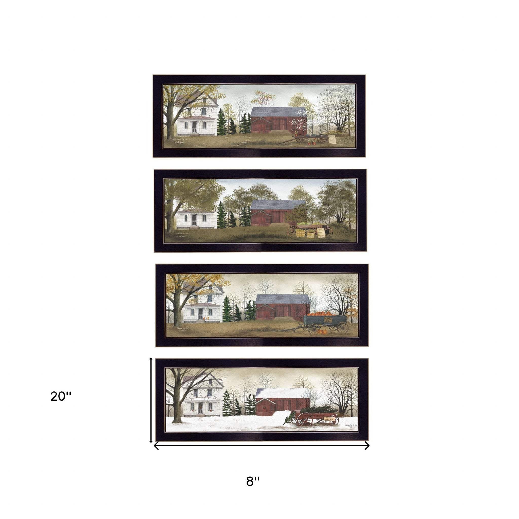 Set Of Four Holiday Seasons on the Farm Black Framed Print Wall Art - Image 5
