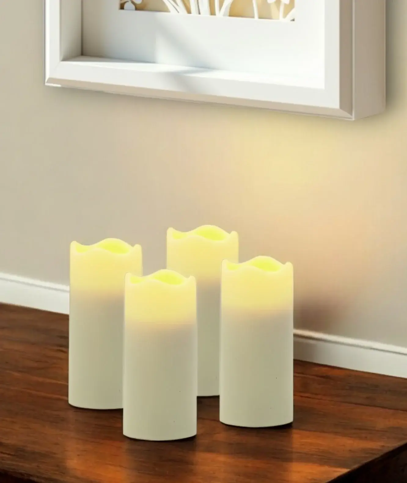 Set of Four Ivory Flameless Pillar Candles - Image 2
