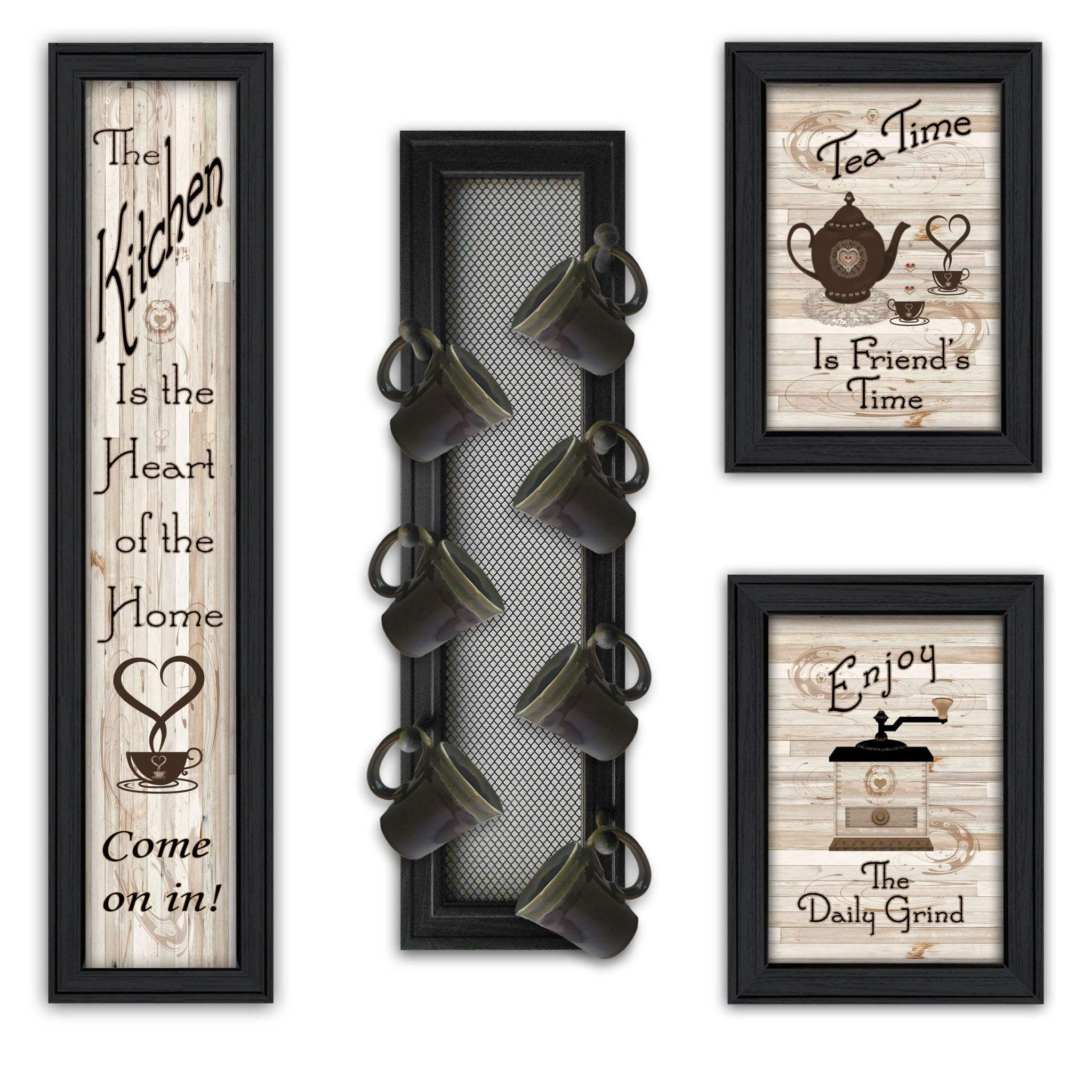 Set Of Four Kitchen Collection V with Seven Peg Mug Rack 2 Black Framed Print Kitchen Wall Art - Image 2
