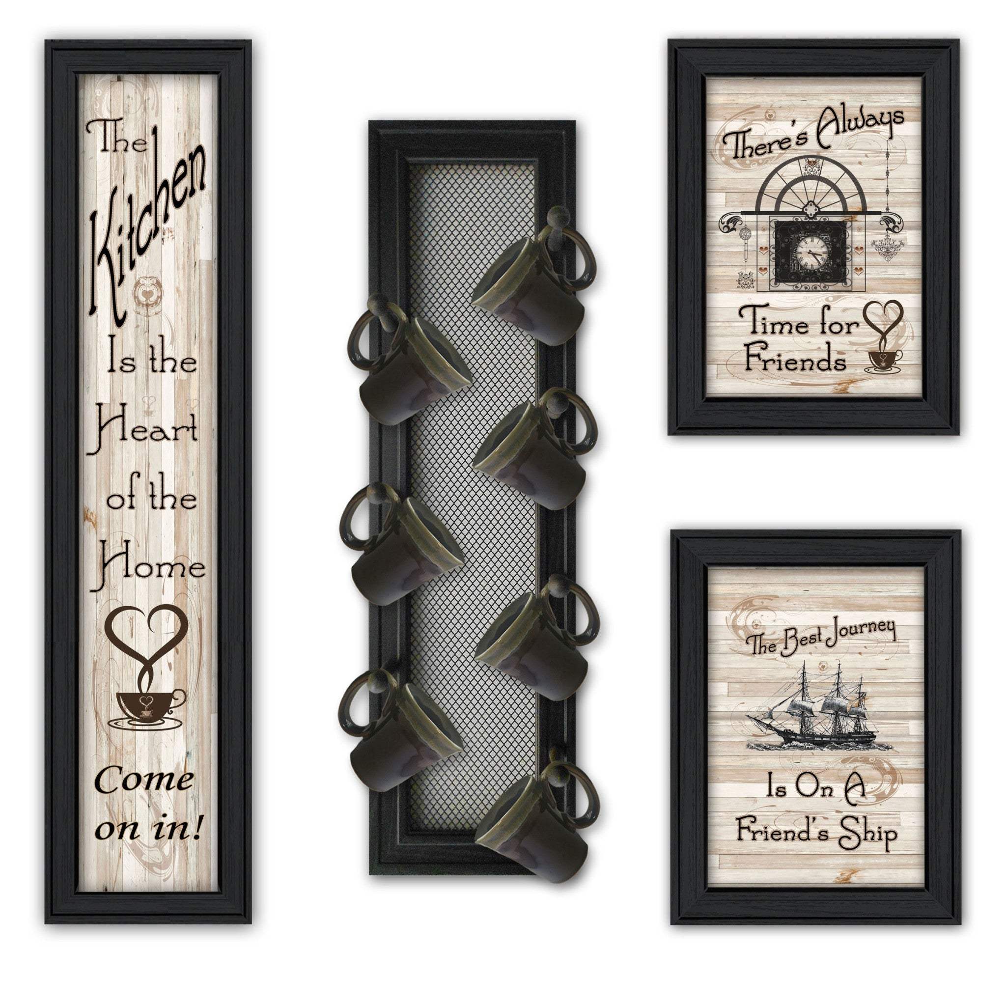 Set Of Four Kitchen Collection VII with Seven Peg Mug Rack 2 Black Framed Print Kitchen Wall Art - Image 2