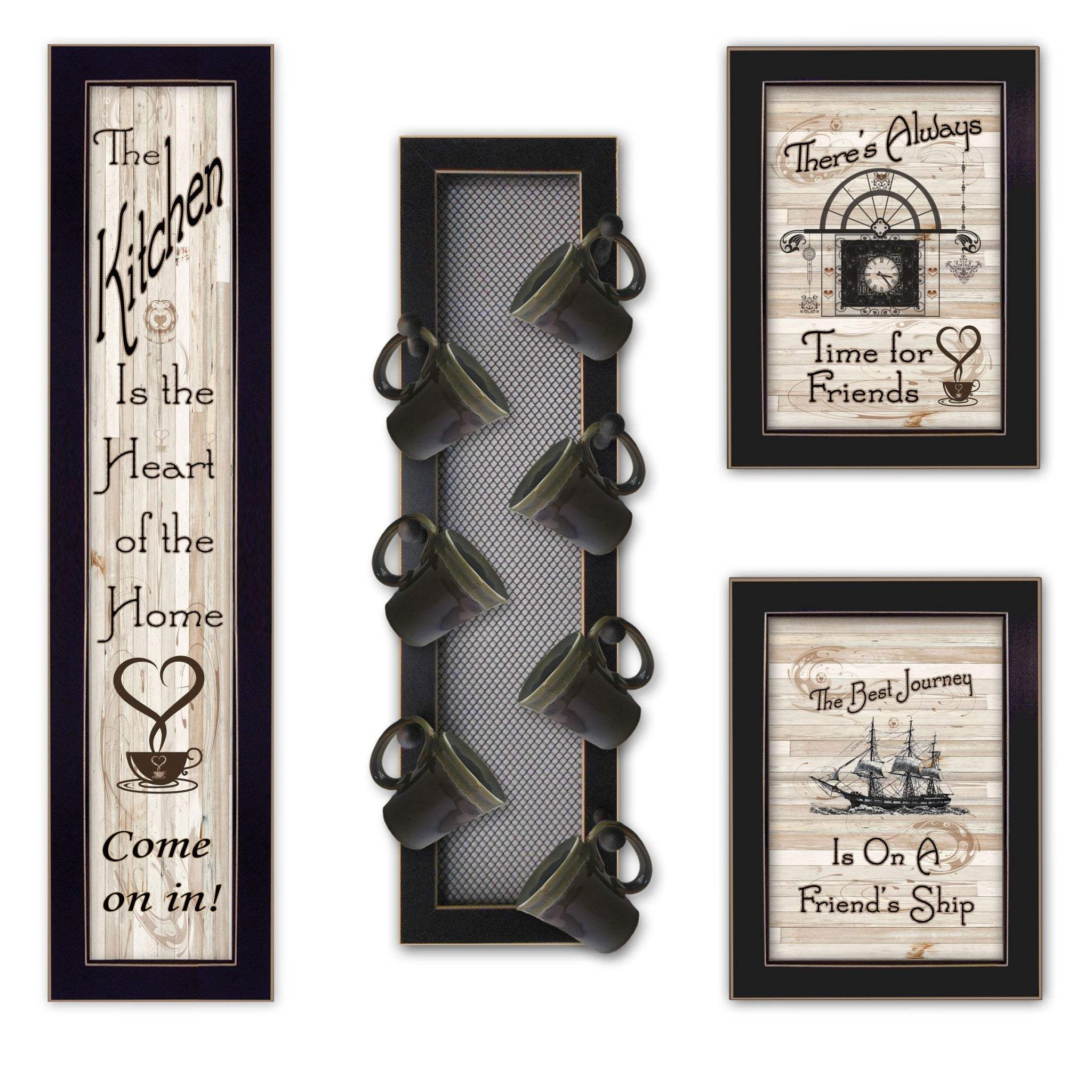 Set Of Four Kitchen Collection VII with Seven Peg Mug Rack 3 Black Framed Print Kitchen Wall Art - Image 2