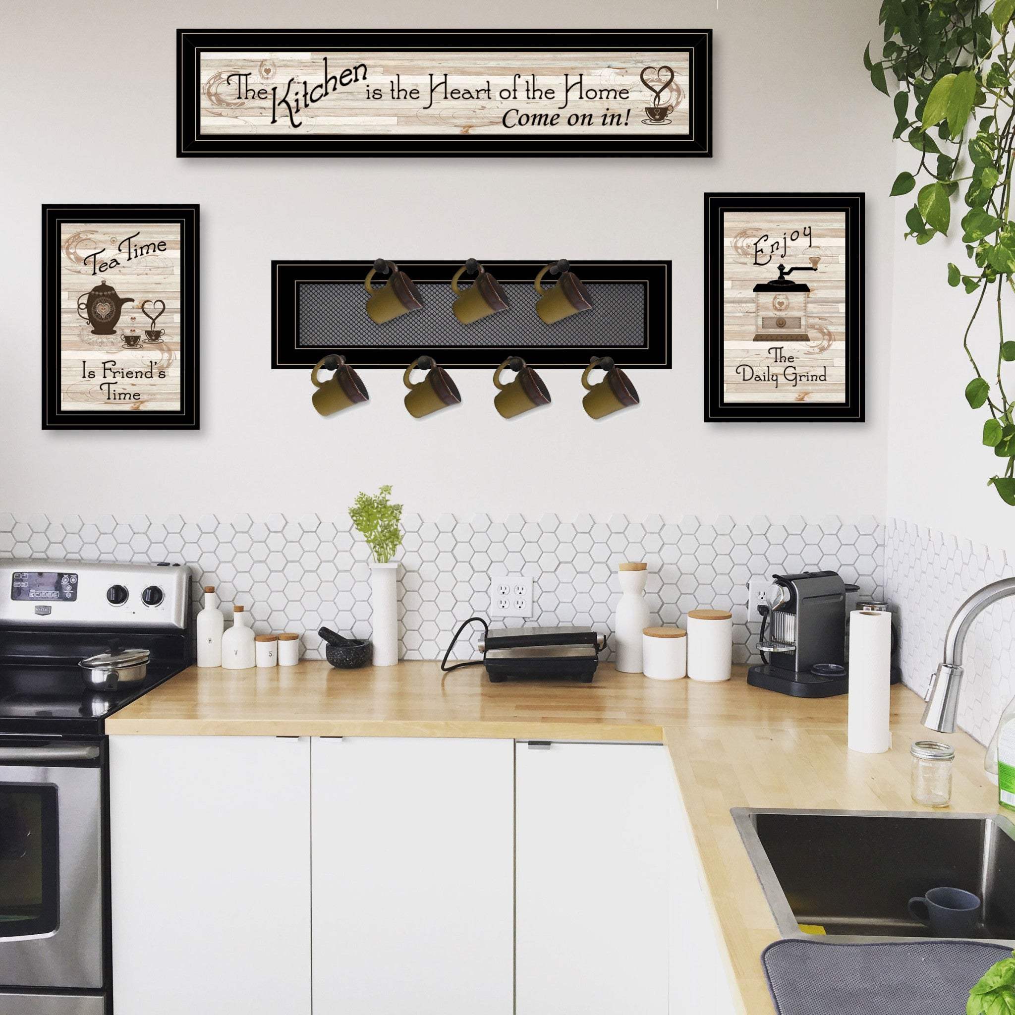 Set Of Four Kitchen Collection with Seven Peg Mug Kitchen Wall Art - Image 6