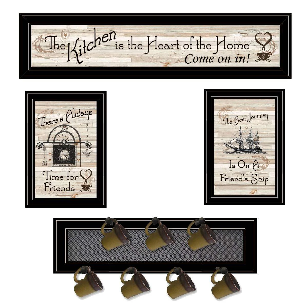 Set Of Four Kitchen Wall Art and Mug Rack - Image 2