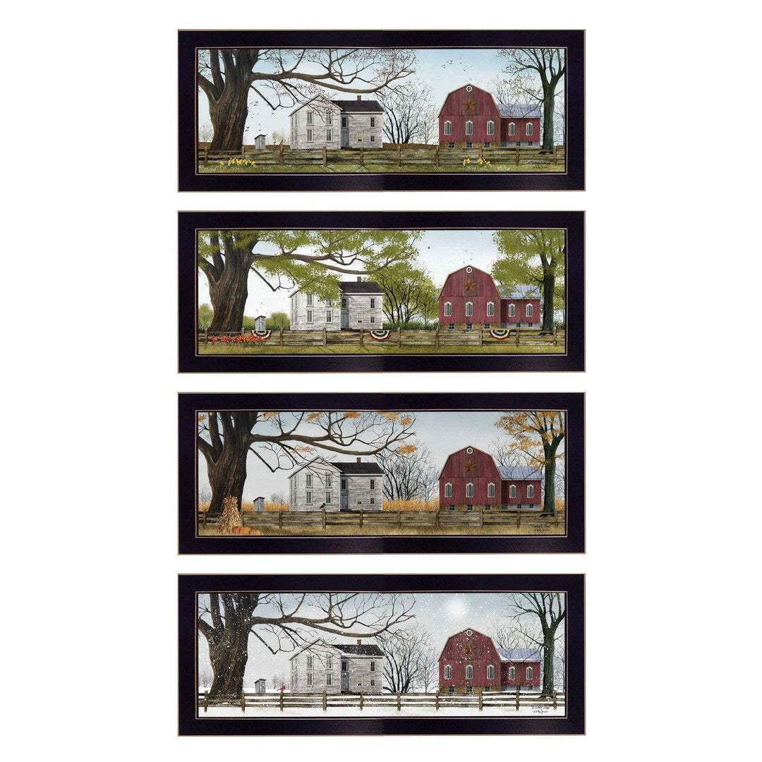 Set Of Four Red Barn For The Season Black Framed Print Wall Art - Image 2