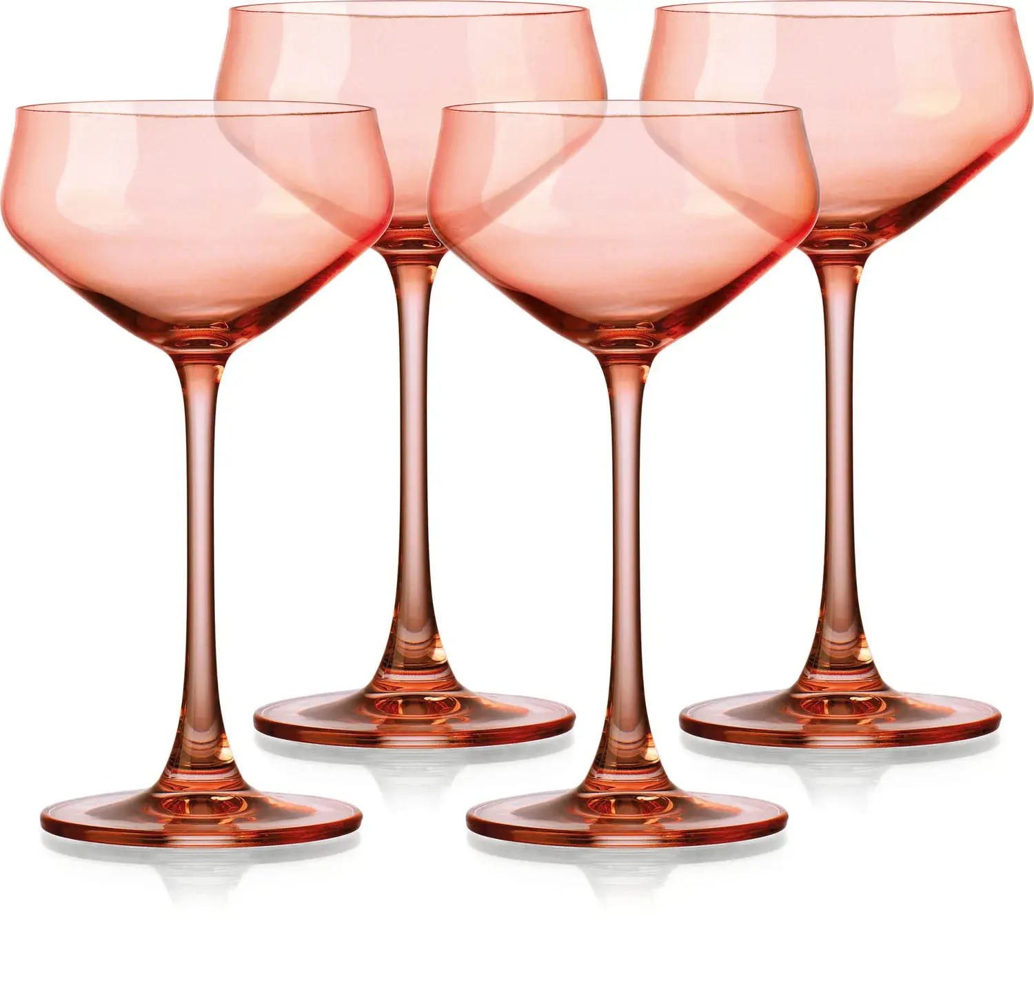Set of Four Translucent Blush Coral Coupe Glasses - Image 3