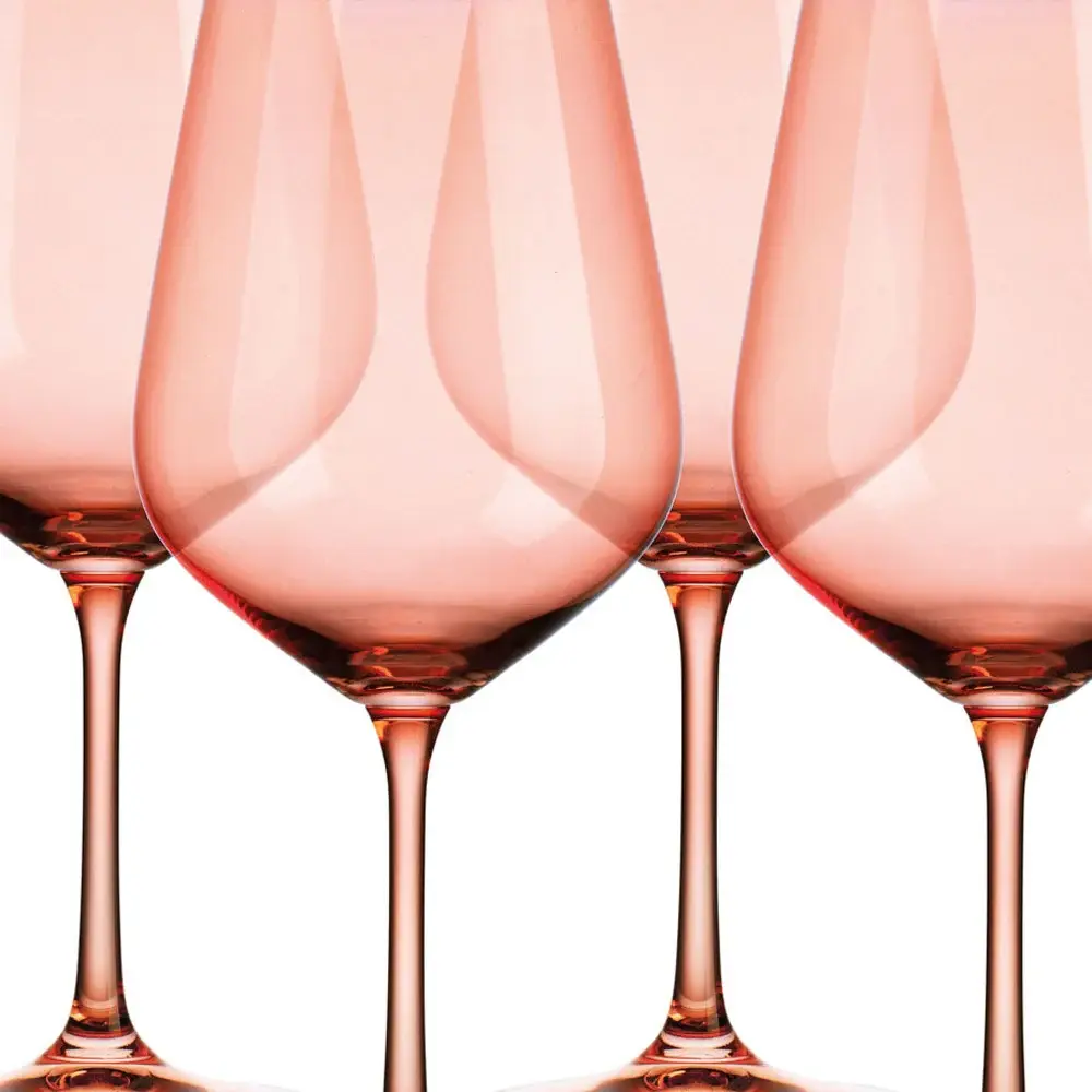Set of Four Translucent Blush coral Large Wine Glasses - Image 4