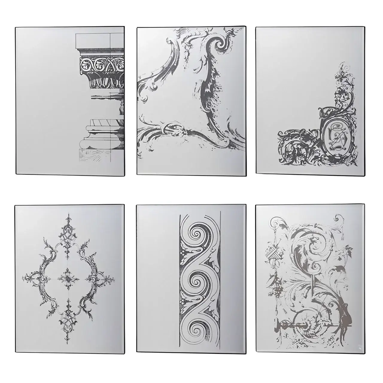 Set of Six Decorative Antiqued Glass Black Metal Framed Mirror Set - Image 2