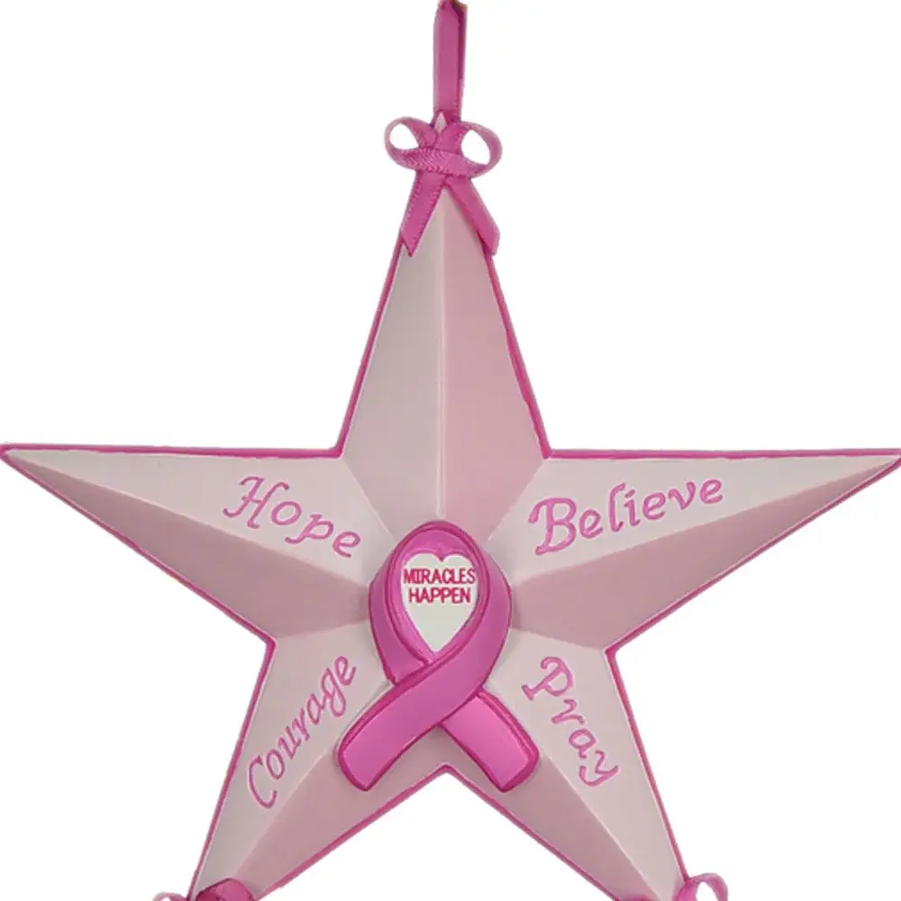 Set of Six Star Shaped Breast Cancer Awareness Christmas Ornaments - Image 3