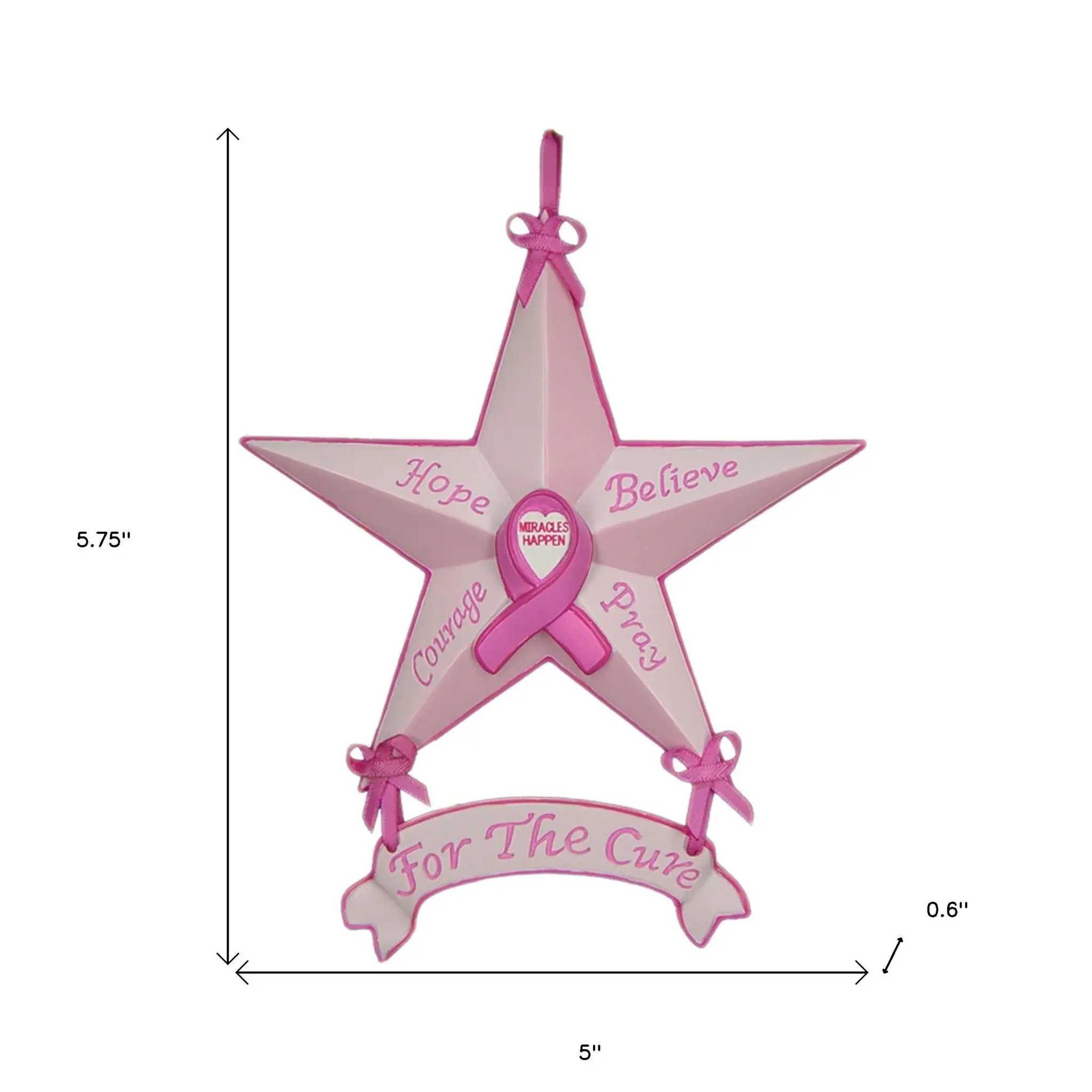 Set of Six Star Shaped Breast Cancer Awareness Christmas Ornaments - Image 4