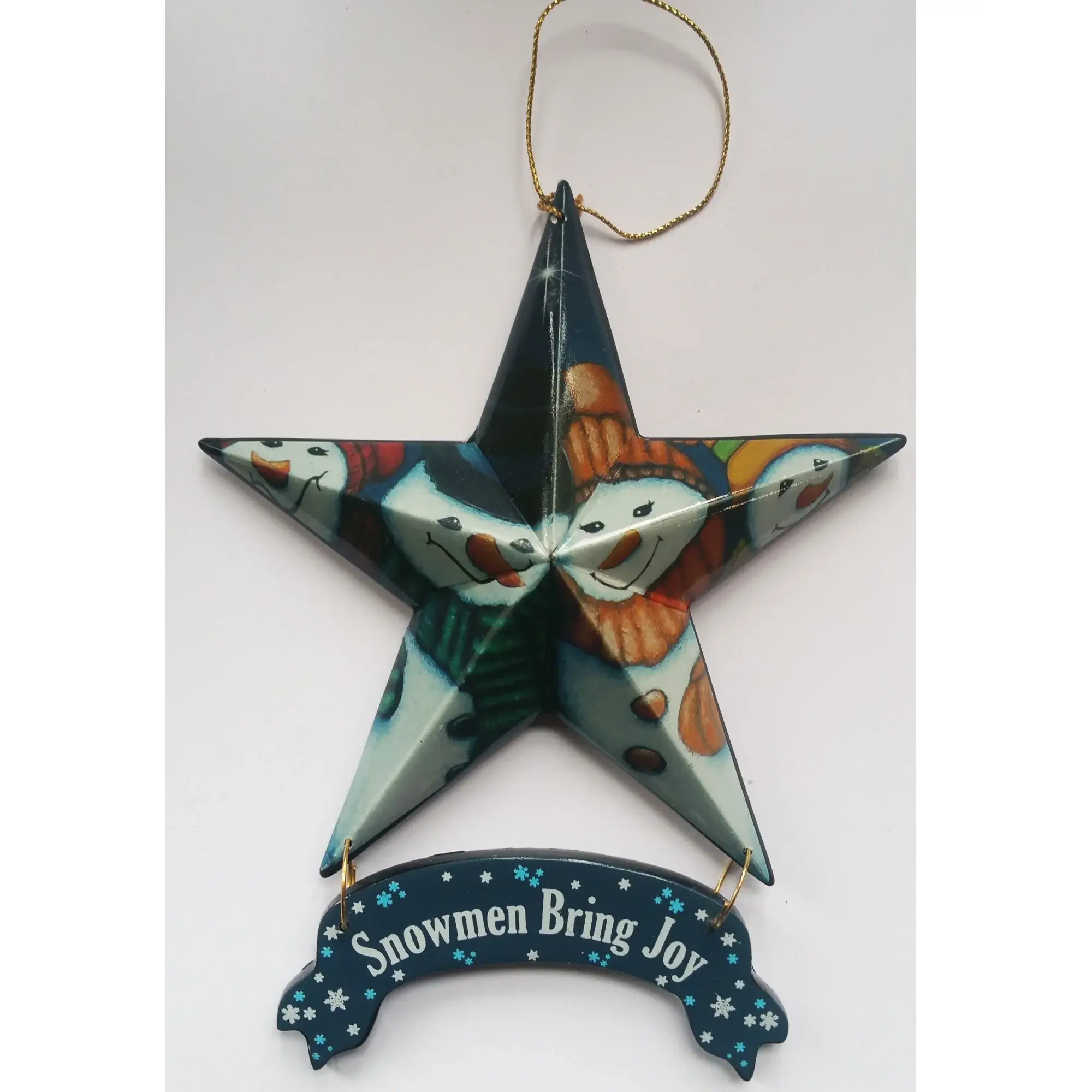 Set of Six Star Shaped Snowmen Joy Christmas Ornaments - Image 4