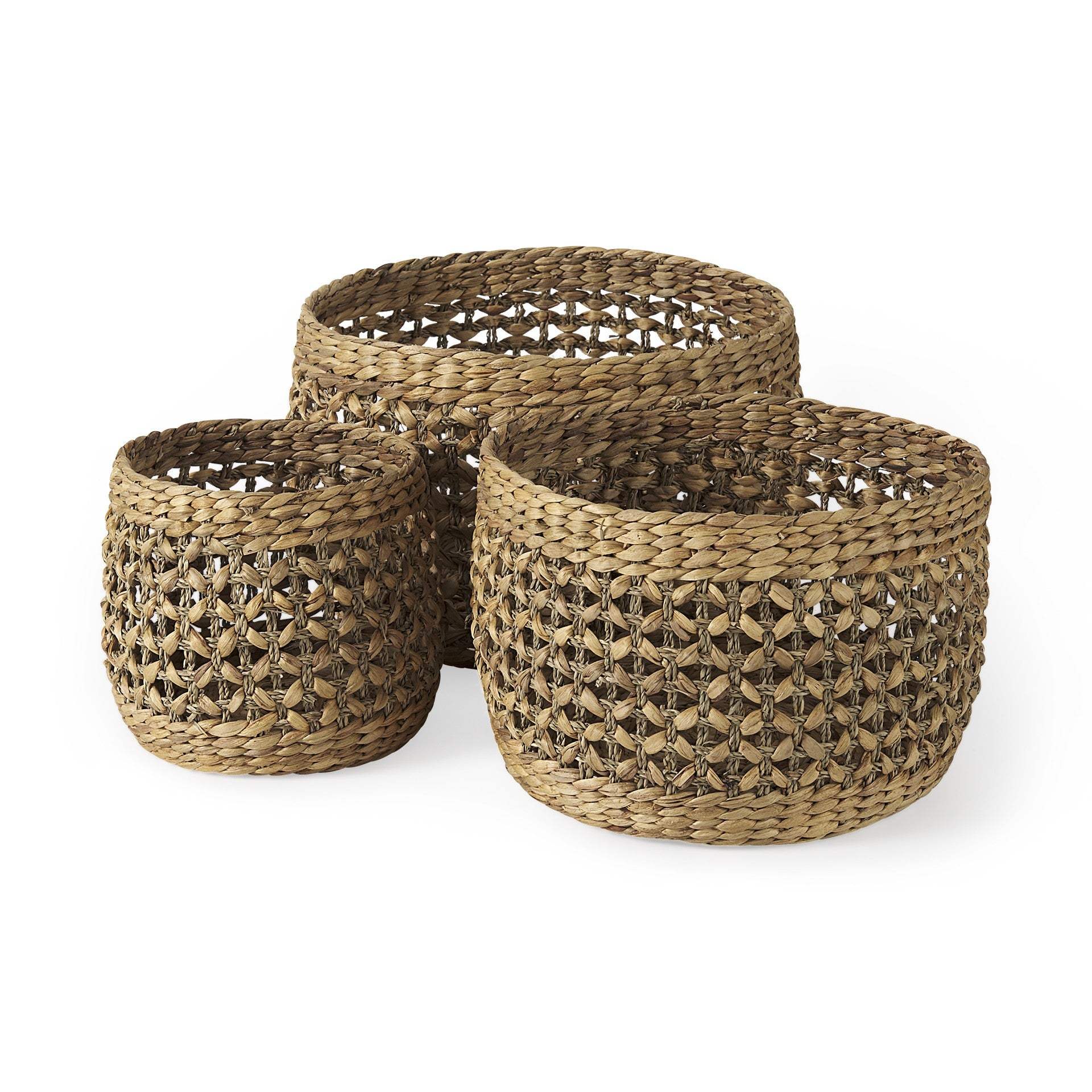 Set of Three 15" Brown Wicker Basket - Image 3