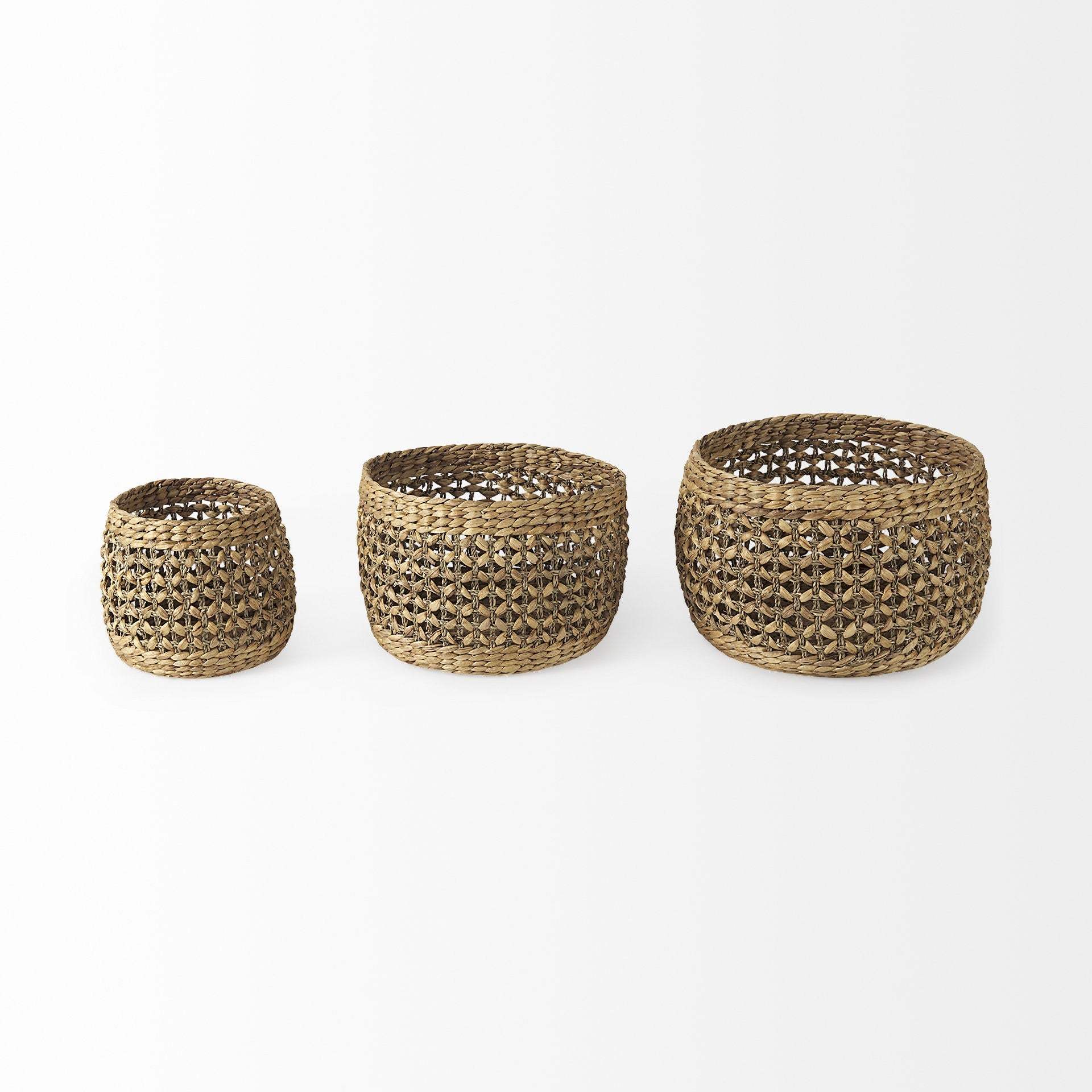Set of Three 15" Brown Wicker Basket - Image 4