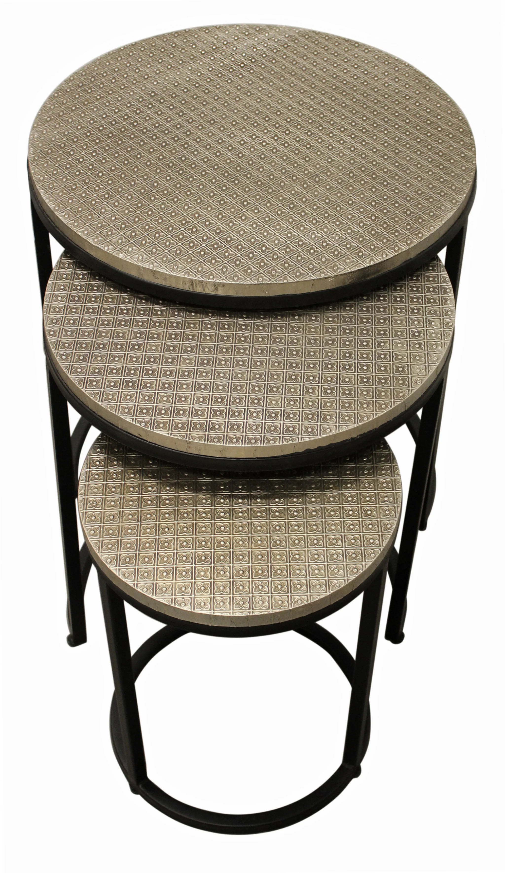 Set Of Three 19" Black And Silver Round Nested Tables - Image 2