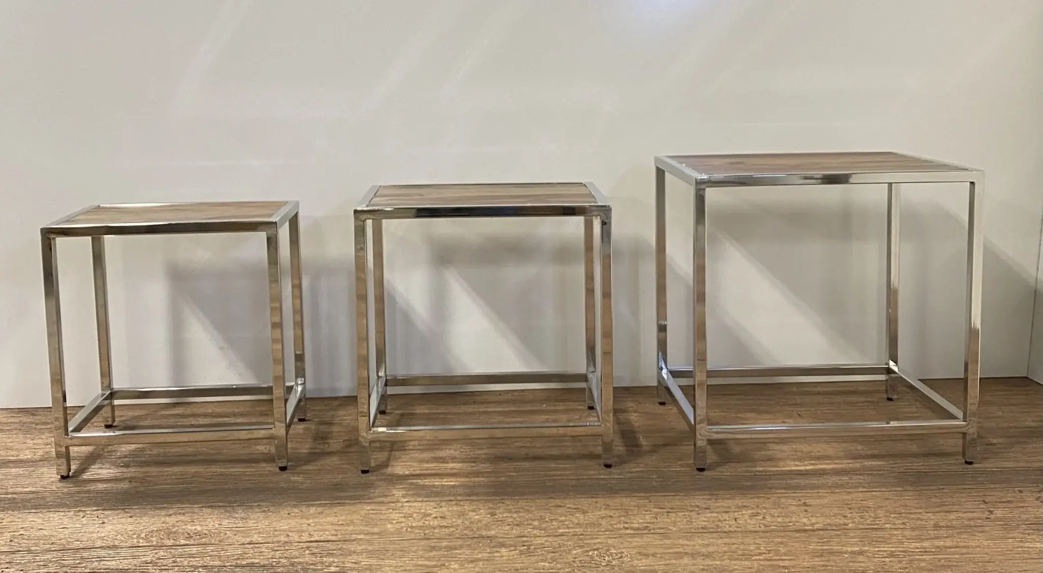 Set of Three 21" Silver And Brown Solid Wood Nested Tables - Image 8