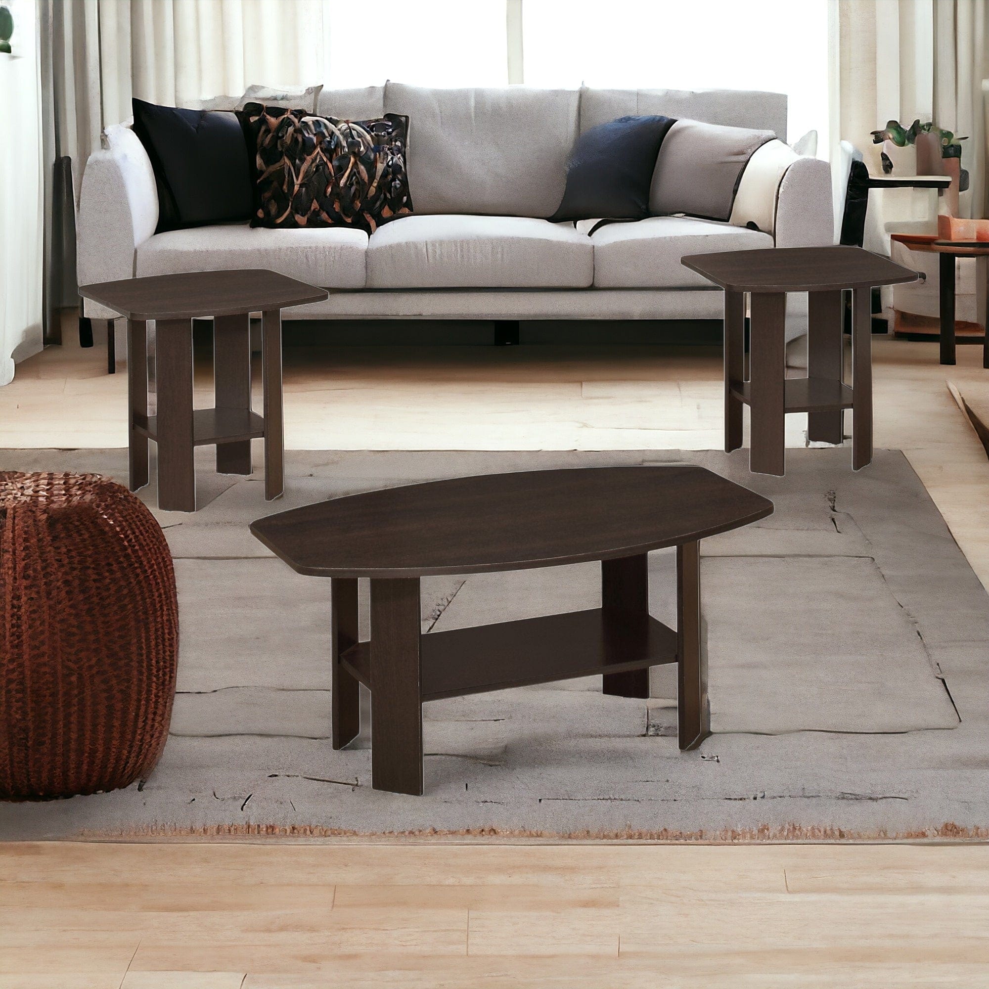 Set of Three 36" Brown Coffee Table With Shelf - Image 6