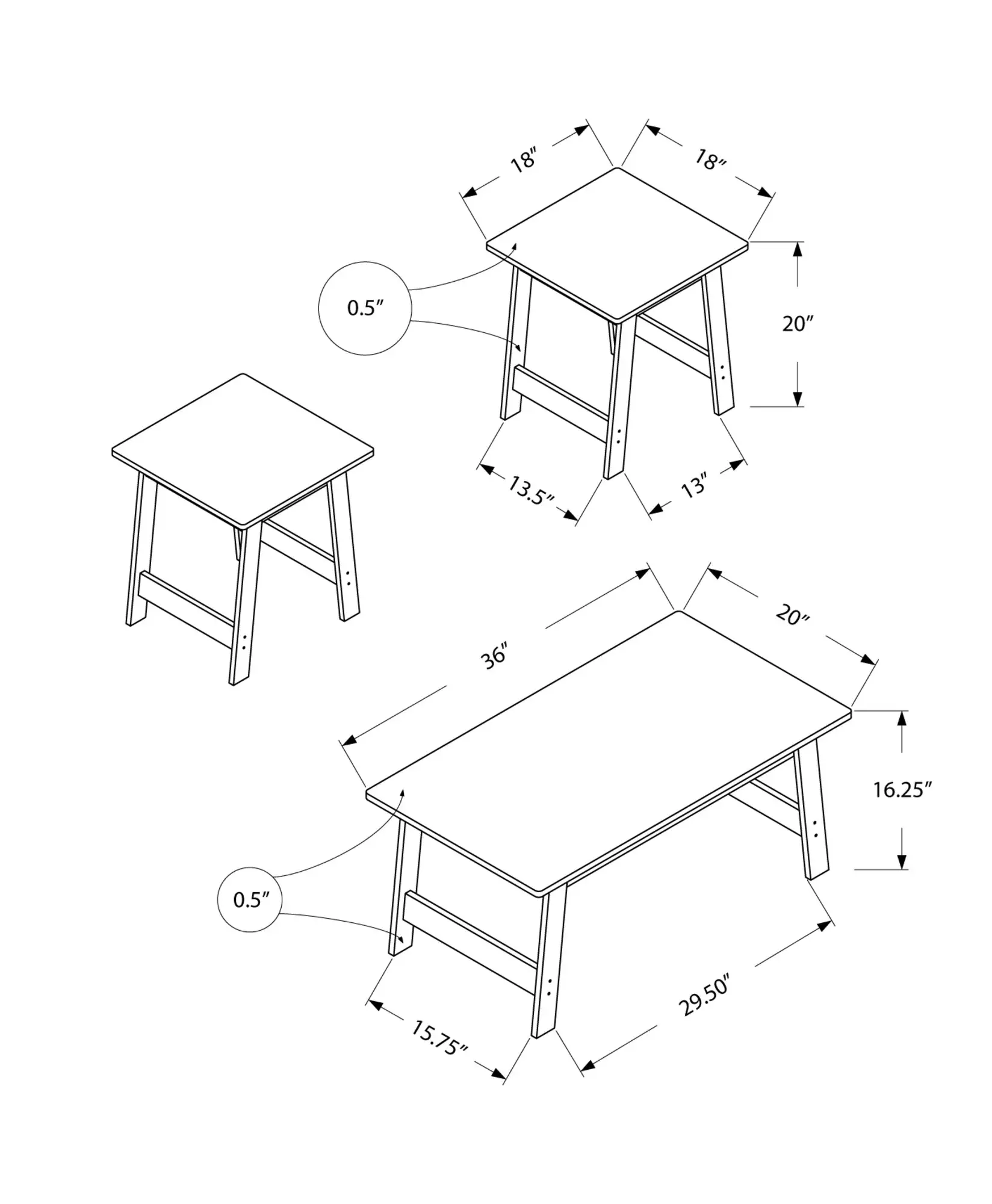 Set of Three 36" Espresso Coffee Table - Image 7
