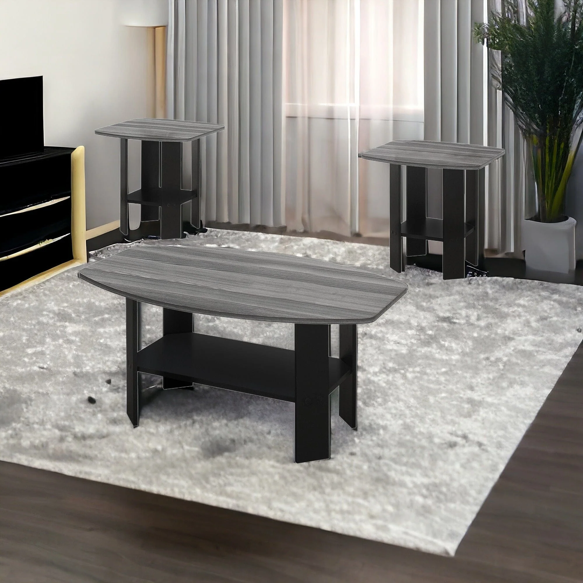 Set of Three 36" Gray And Black Coffee Table With Shelf - Image 6