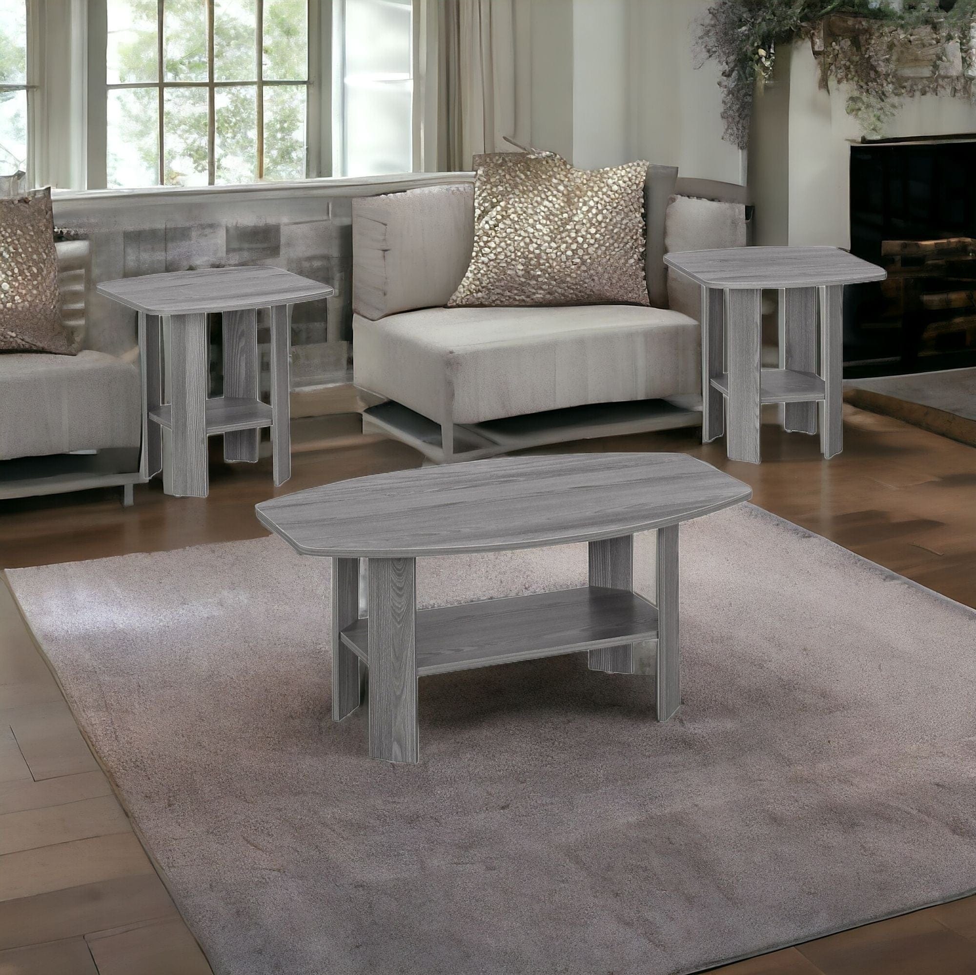 Set of Three 36" Gray Coffee Table With Shelf - Image 3