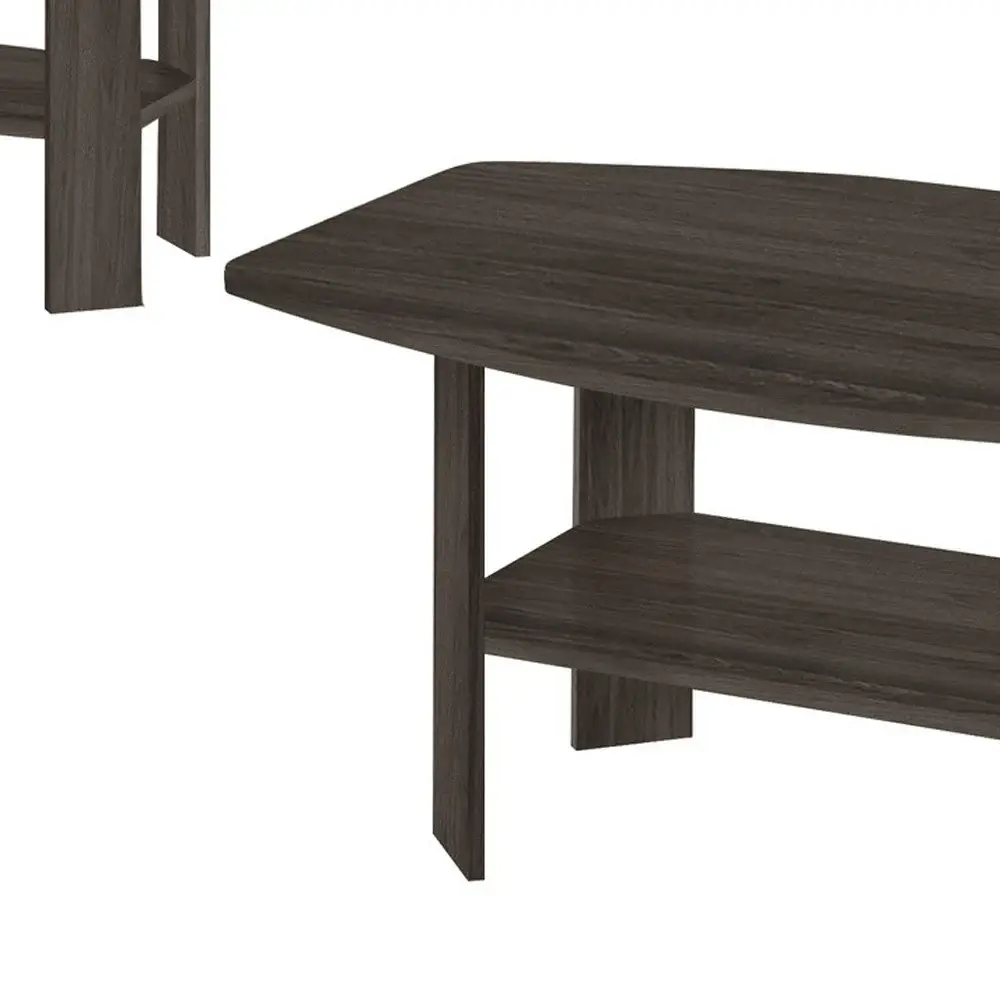 Set of Three 36" Oak Coffee Table With Three Shelves - Image 3