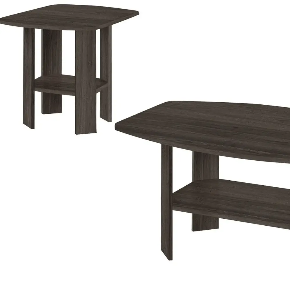 Set of Three 36" Oak Coffee Table With Three Shelves - Image 4