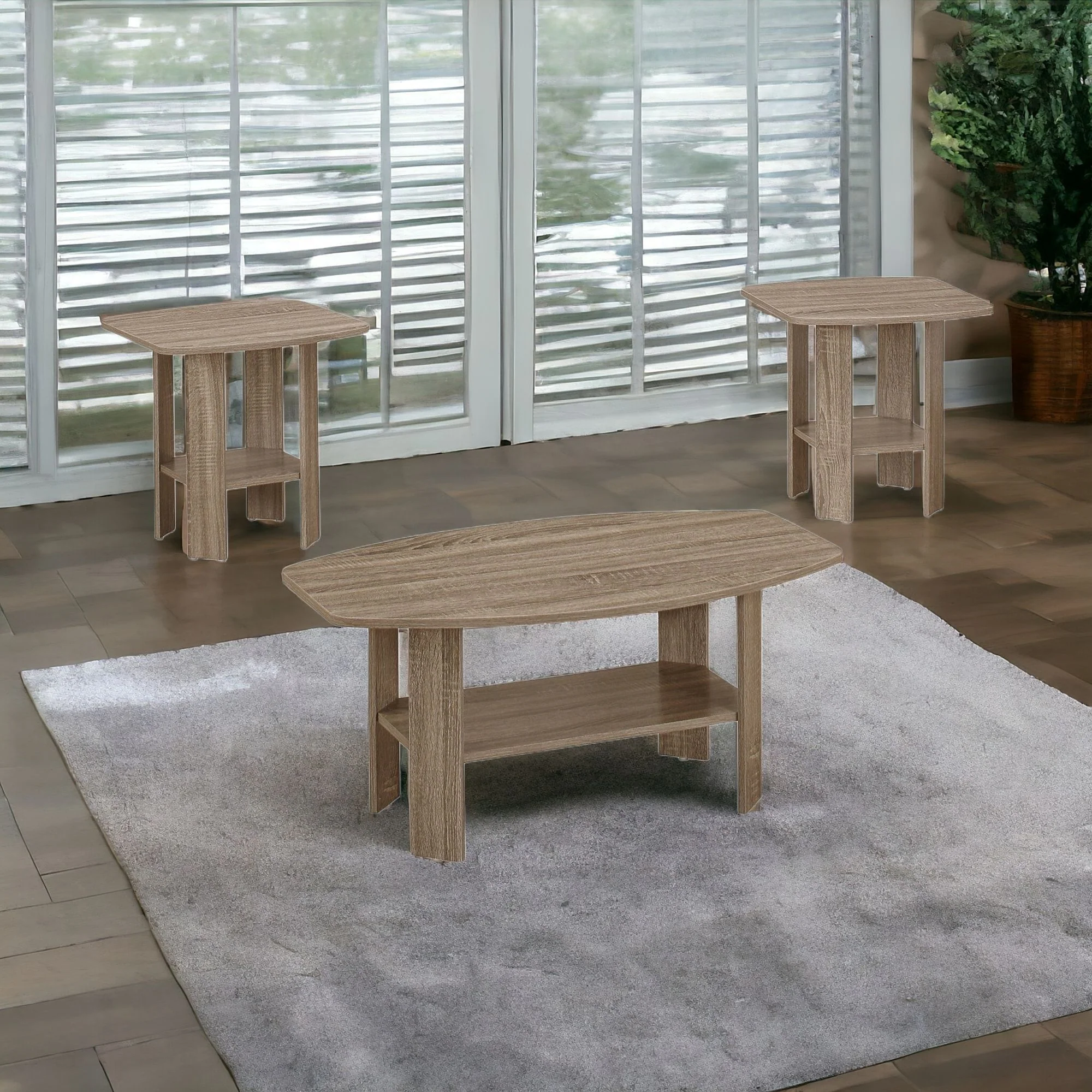 Set of Three 36" Taupe Coffee Table With Shelf - Image 8